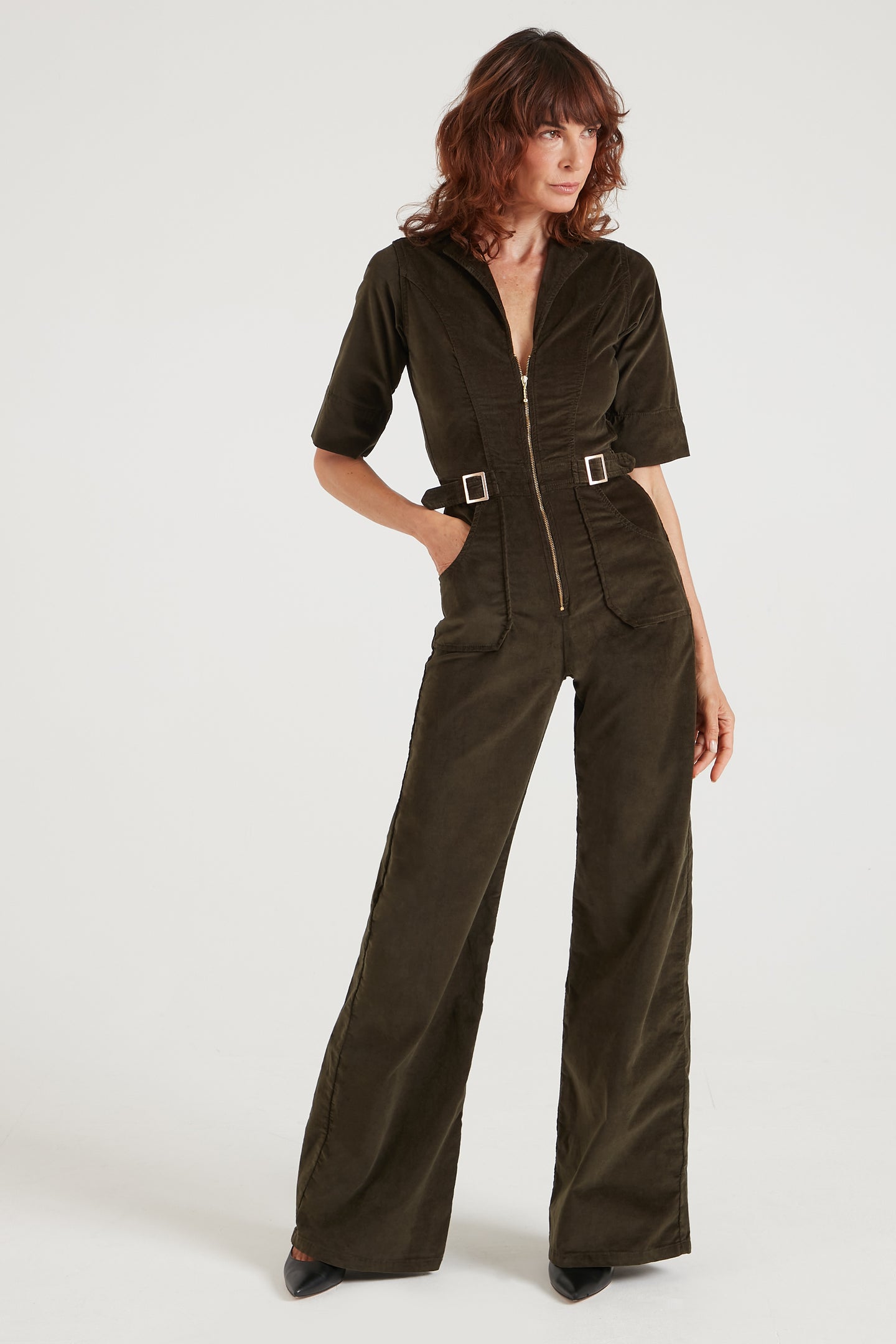 Cassandra The Extra Body Length Flared Jumpsuit | In The Forest [Green]