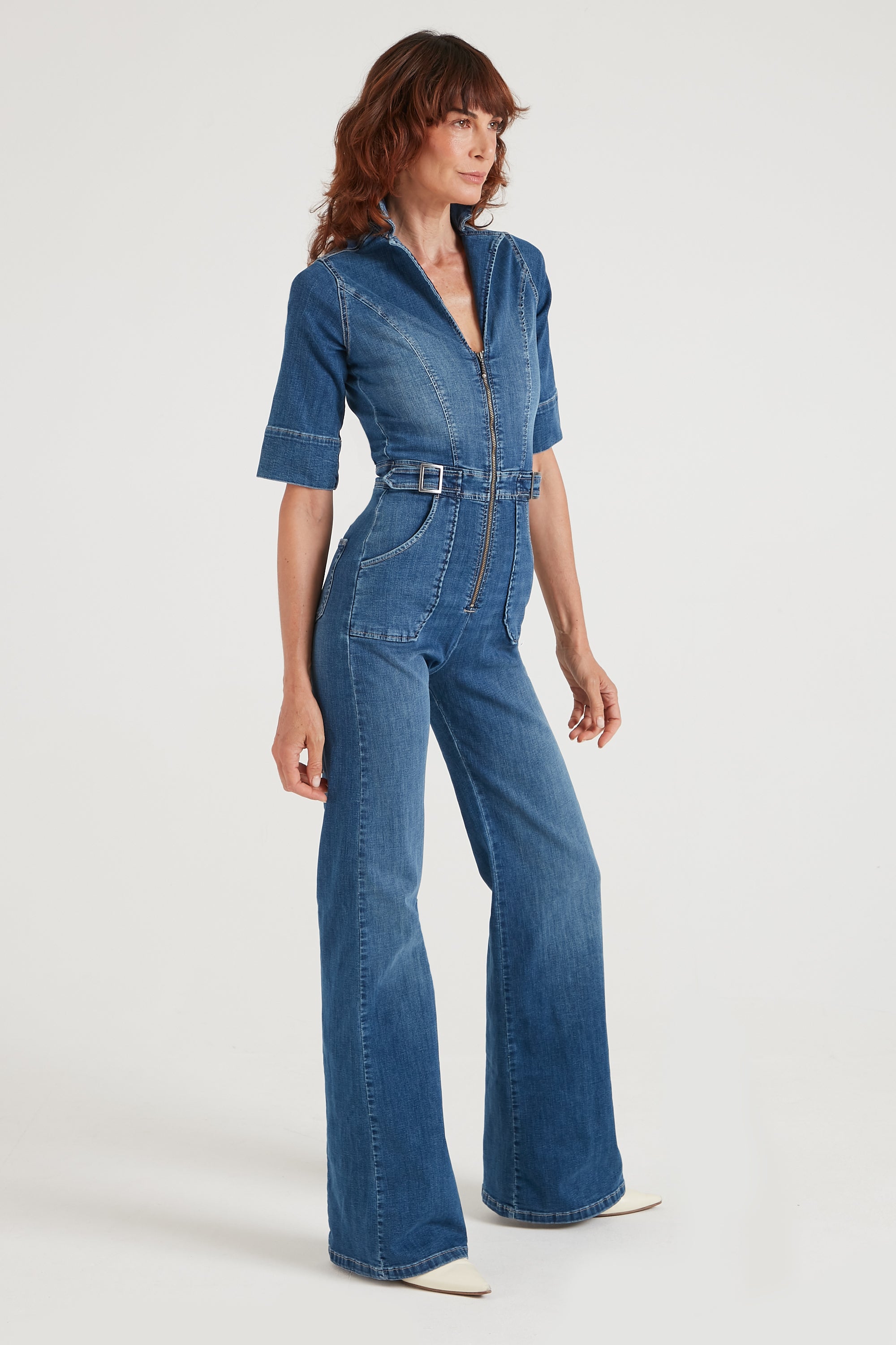 Cassandra The Extra Body Length Flared Jumpsuit | Fawcett Blue [TALL]