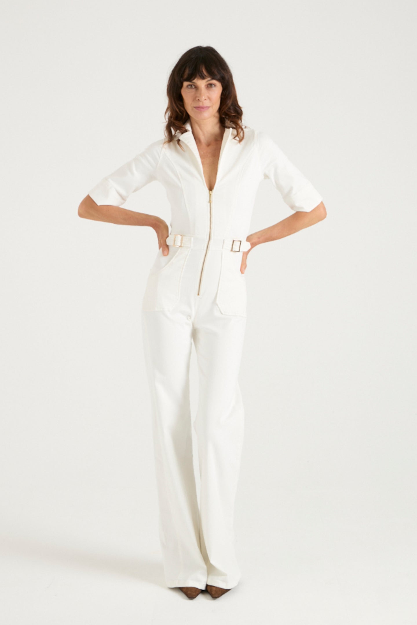 Cassandra The Flared Jumpsuit | Milk [White Denim]