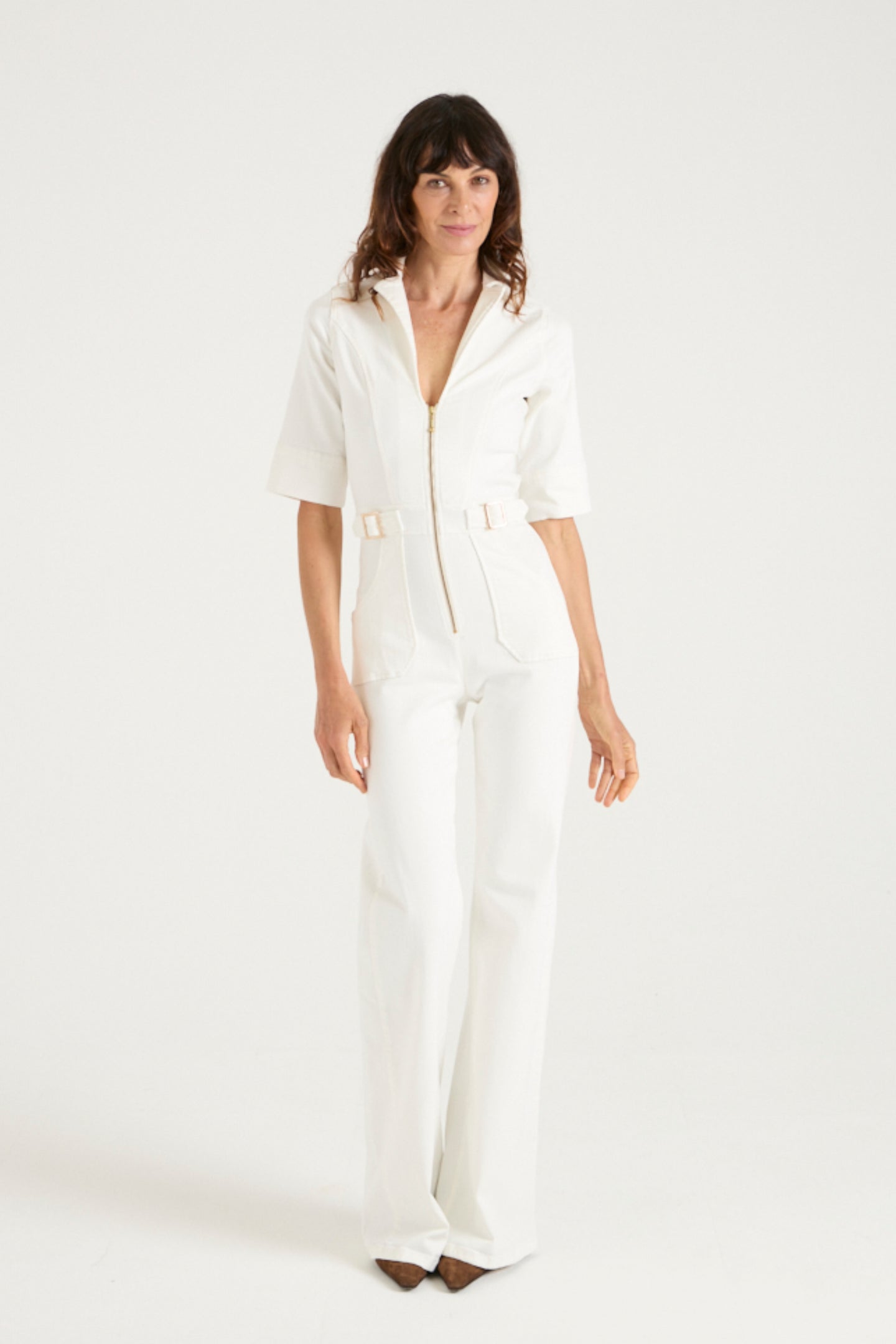 Cassandra The Flared Jumpsuit | Milk [White Denim]