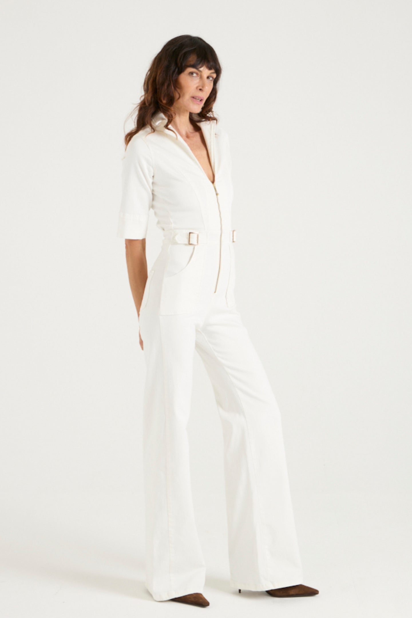 Cassandra The Flared Jumpsuit | Milk [White Denim]