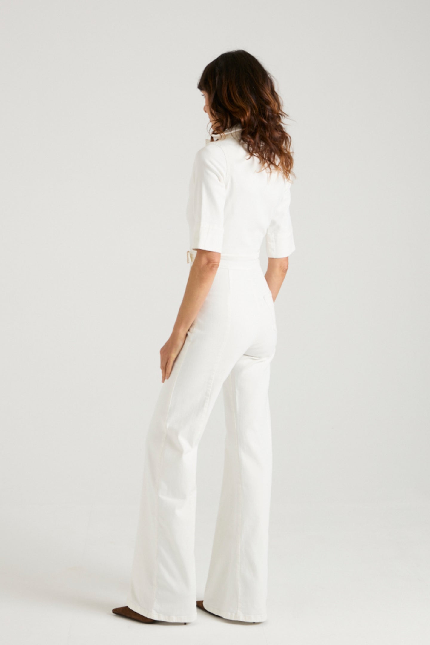 Cassandra The Flared Jumpsuit | Milk [White Denim]