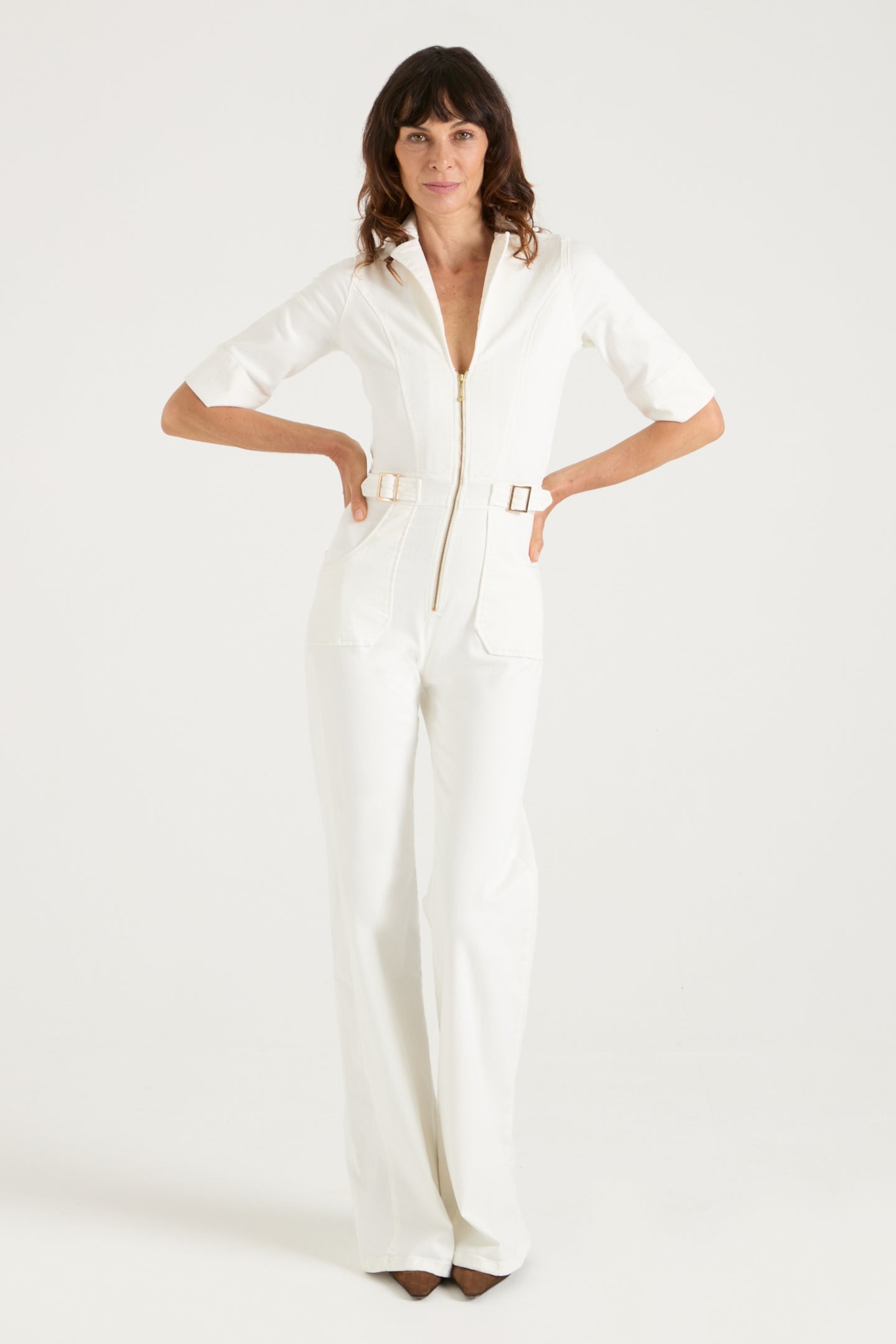 Cassandra The Flared Jumpsuit | Milk [White Denim]