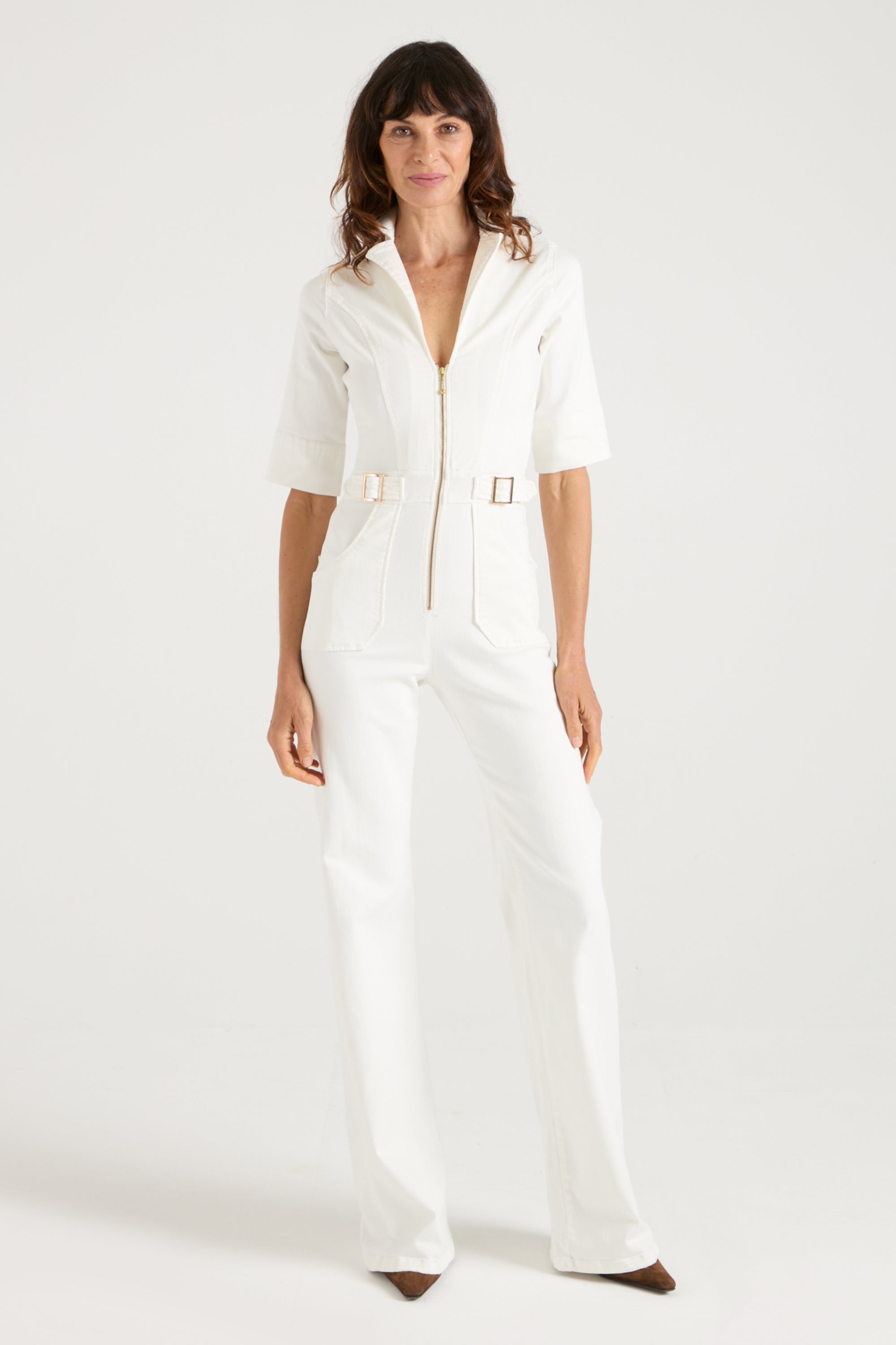 Cassandra The Flared Jumpsuit | Milk [White Denim]