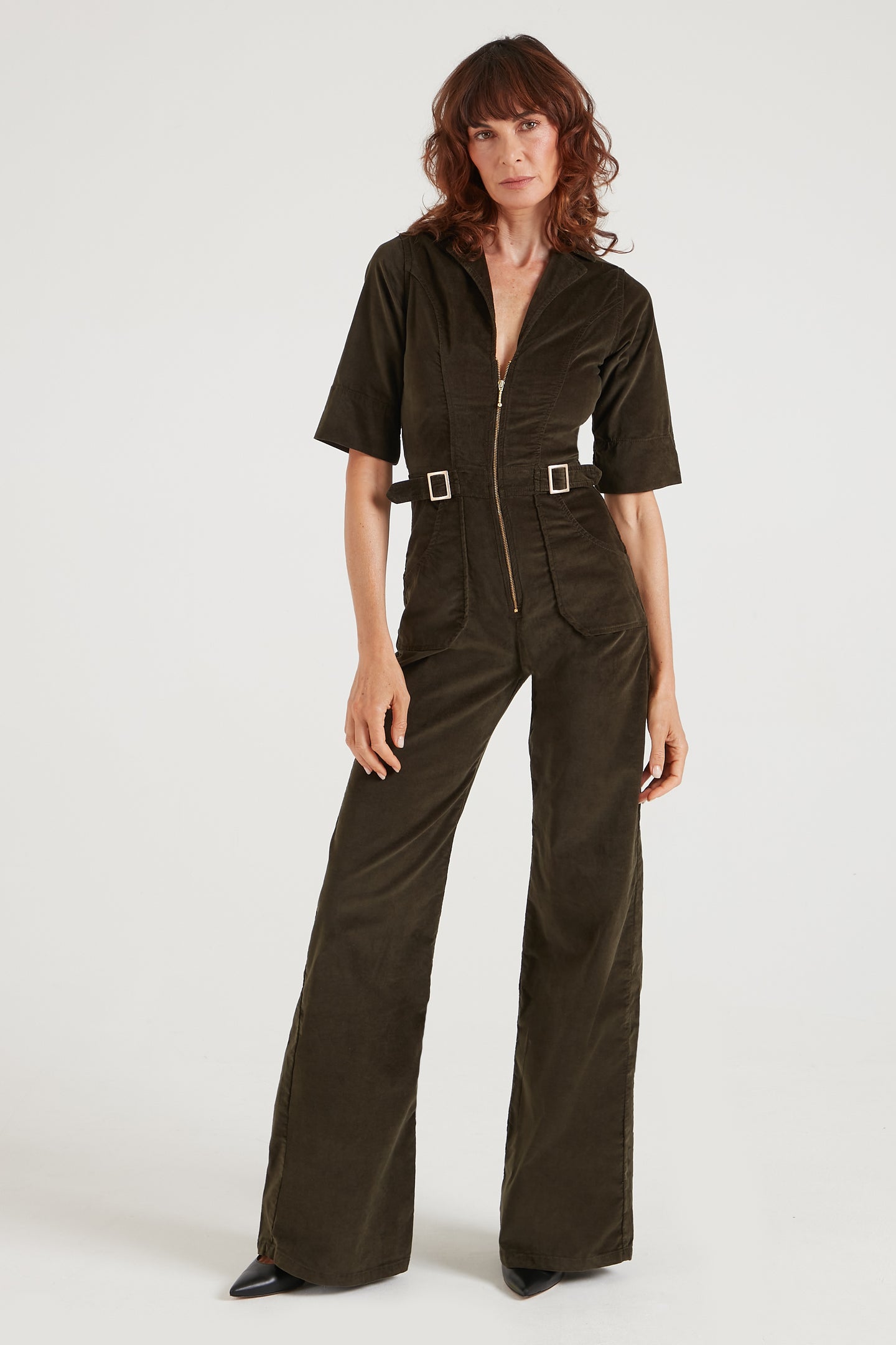 Cassandra The Extra Body Length Flared Jumpsuit | In The Forest [Green]