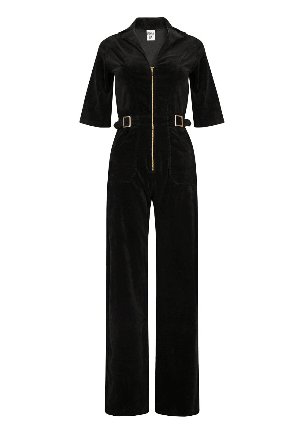 Cassandra The Extra Body Length Flared Jumpsuit | Noir Velvet [Black]
