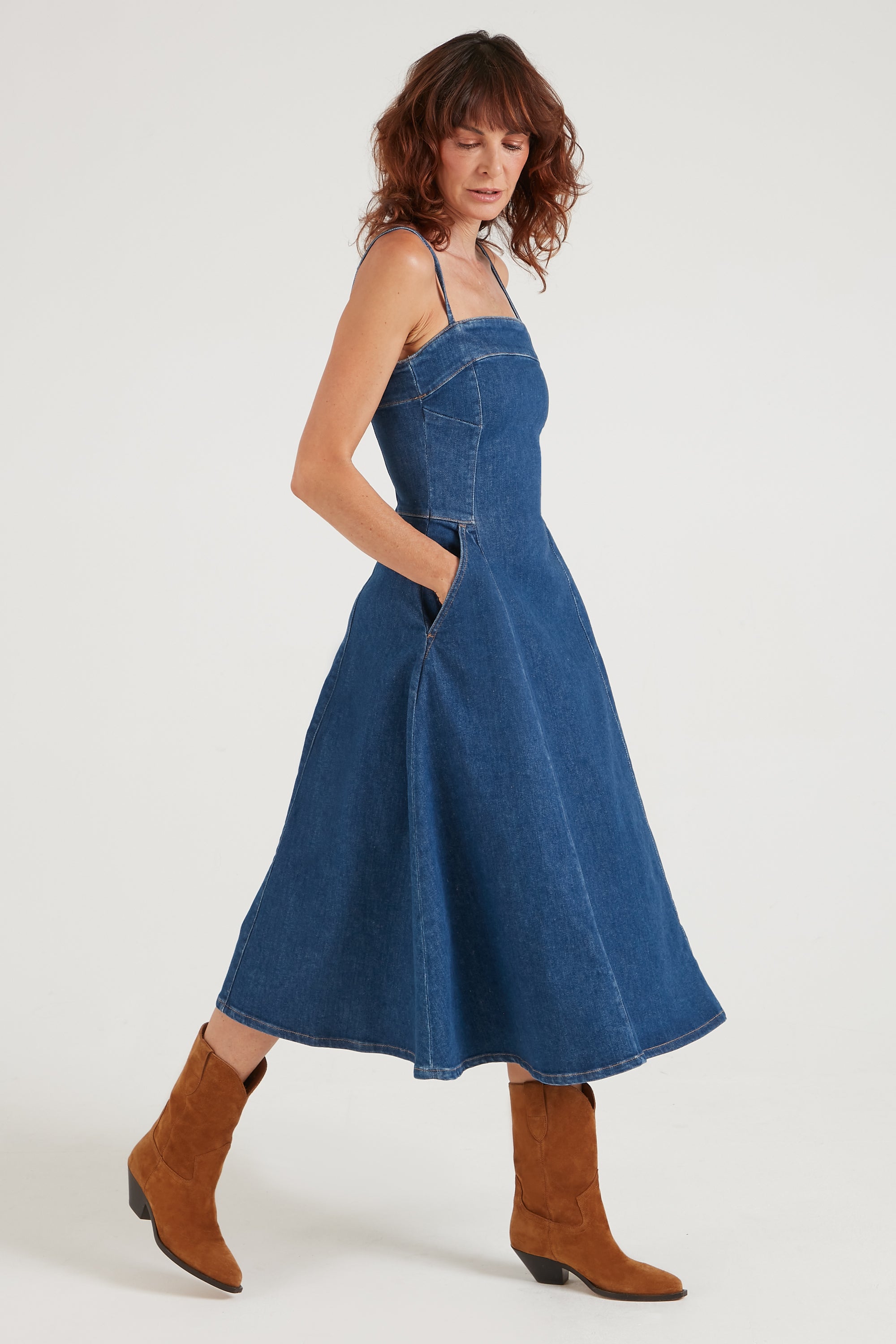 Dotty The Perfect Spaghetti Strap Dress | Smarter Than You [Blue Denim]