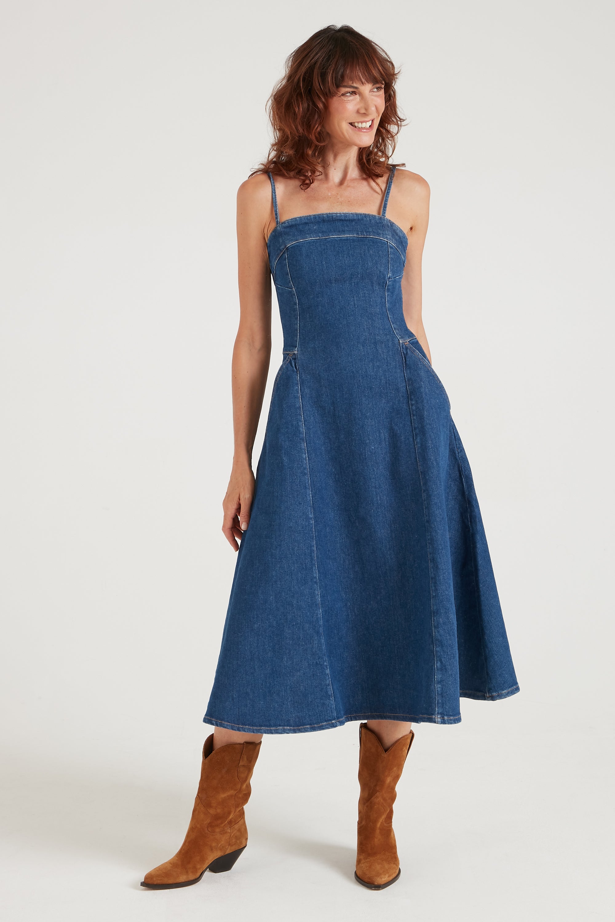 Dotty The Perfect Spaghetti Strap Dress | Smarter Than You [Blue Denim]