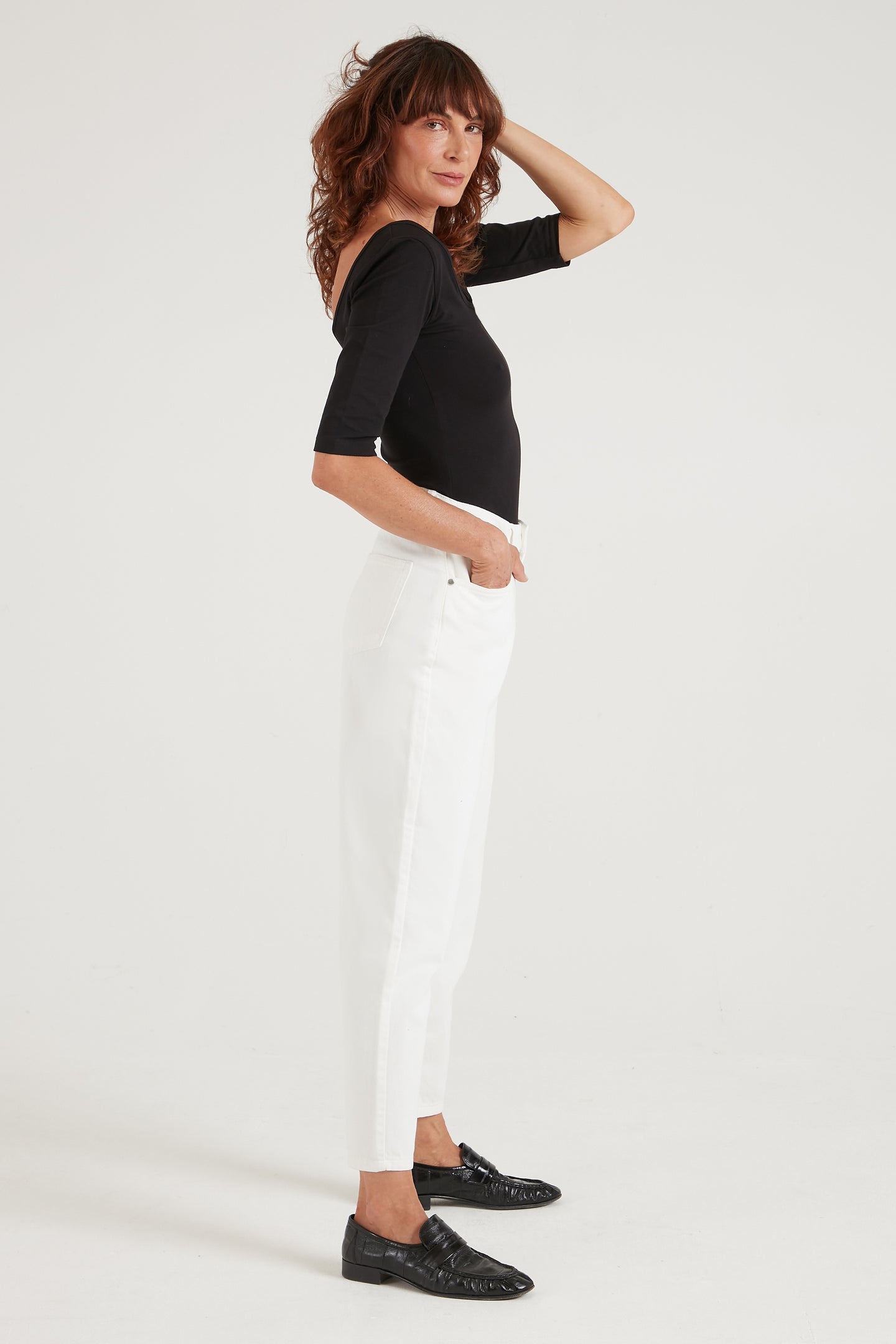 Edith The High Rise Barrel Leg | Milk [White Denim]