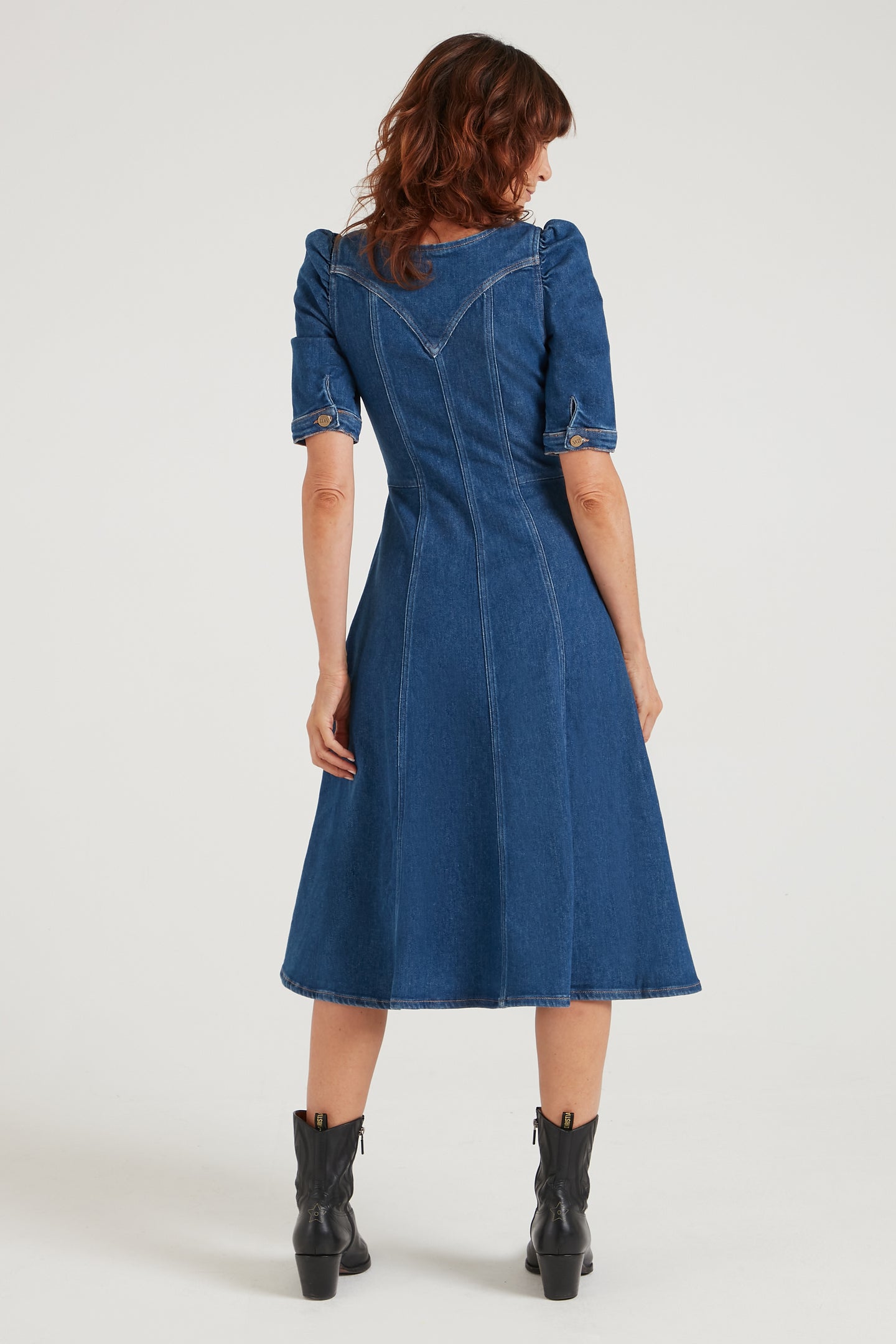 Elena The Princess Cut Button Through Dress | Smarter Than You [Blue Denim]