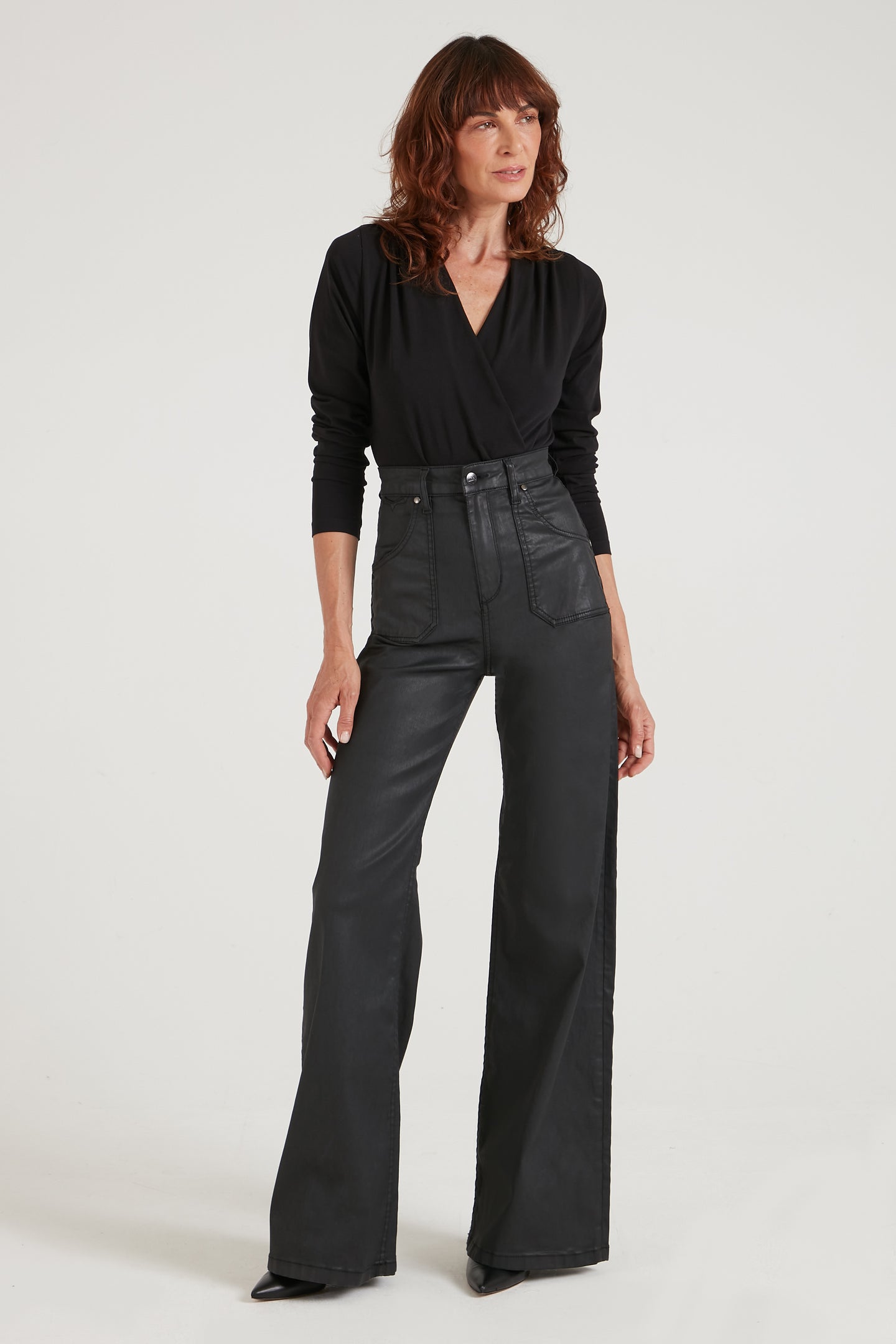 Emilia The Patch Pocket Super Wide Leg Flare | Oil Slick [Black]