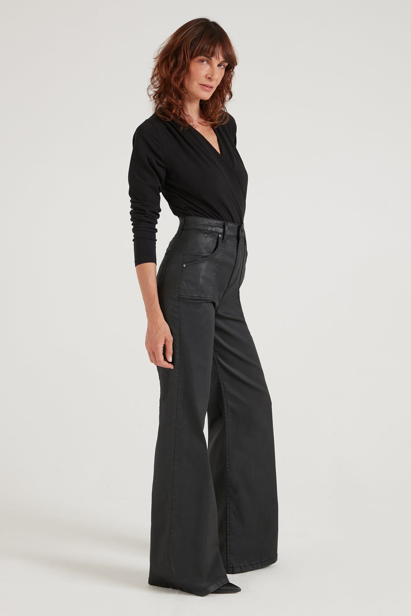 Emilia The Patch Pocket Super Wide Leg Flare | Oil Slick [Black]