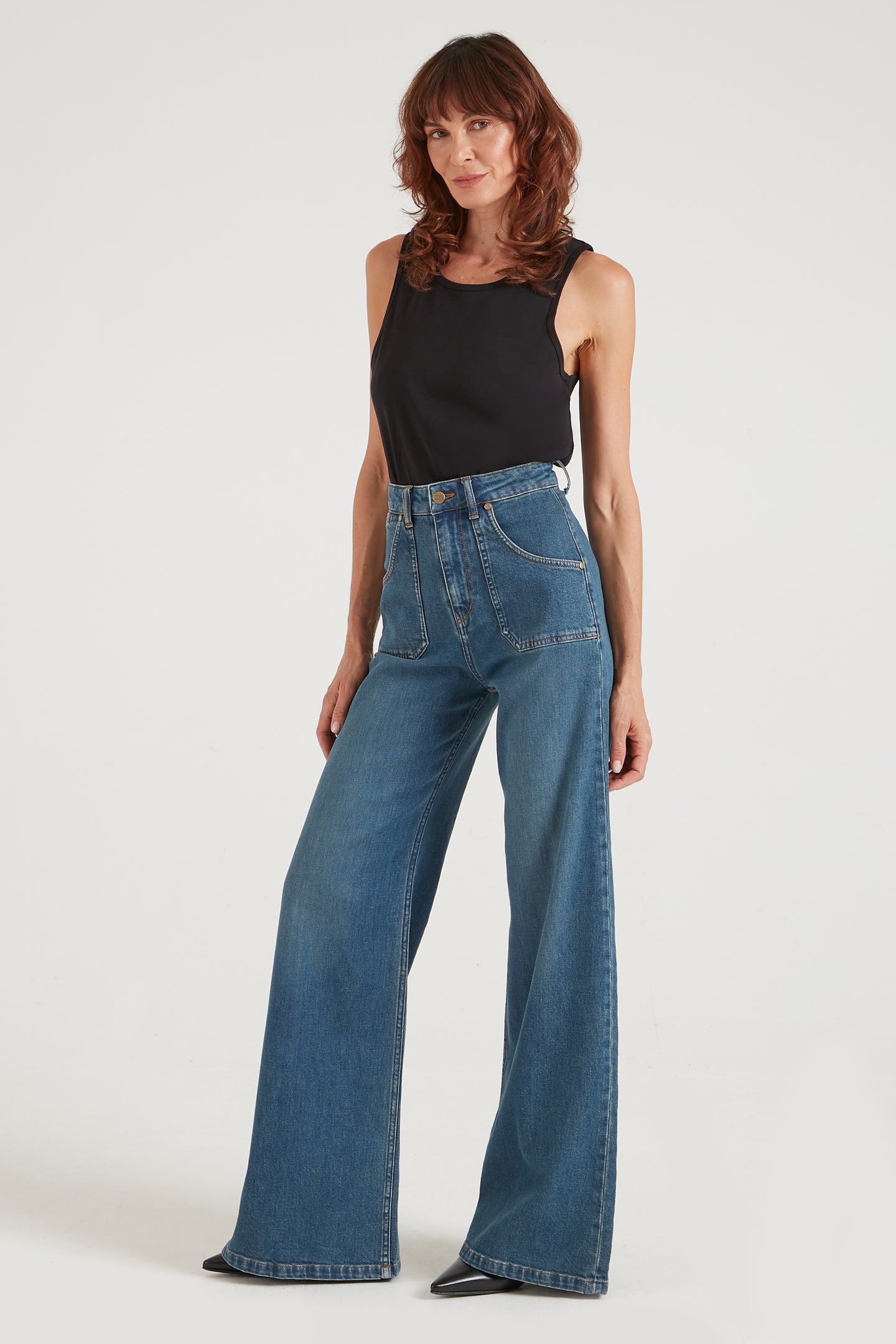 Emilia The Patch Pocket Super Wide Leg Flare | Triggered [Blue Denim]
