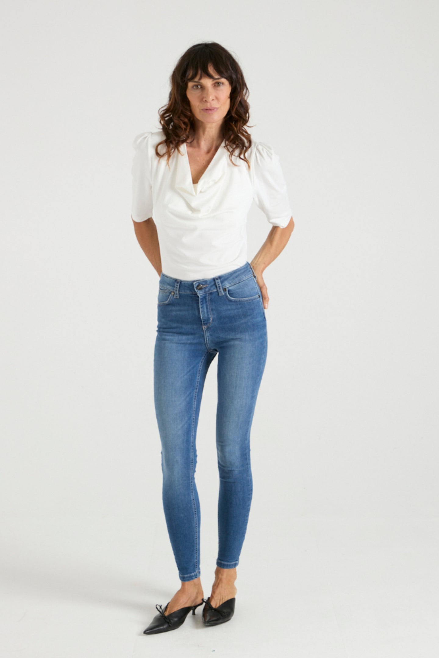 Fiona The Puff Sleeve Cowl Neck Tee | Milk [White]