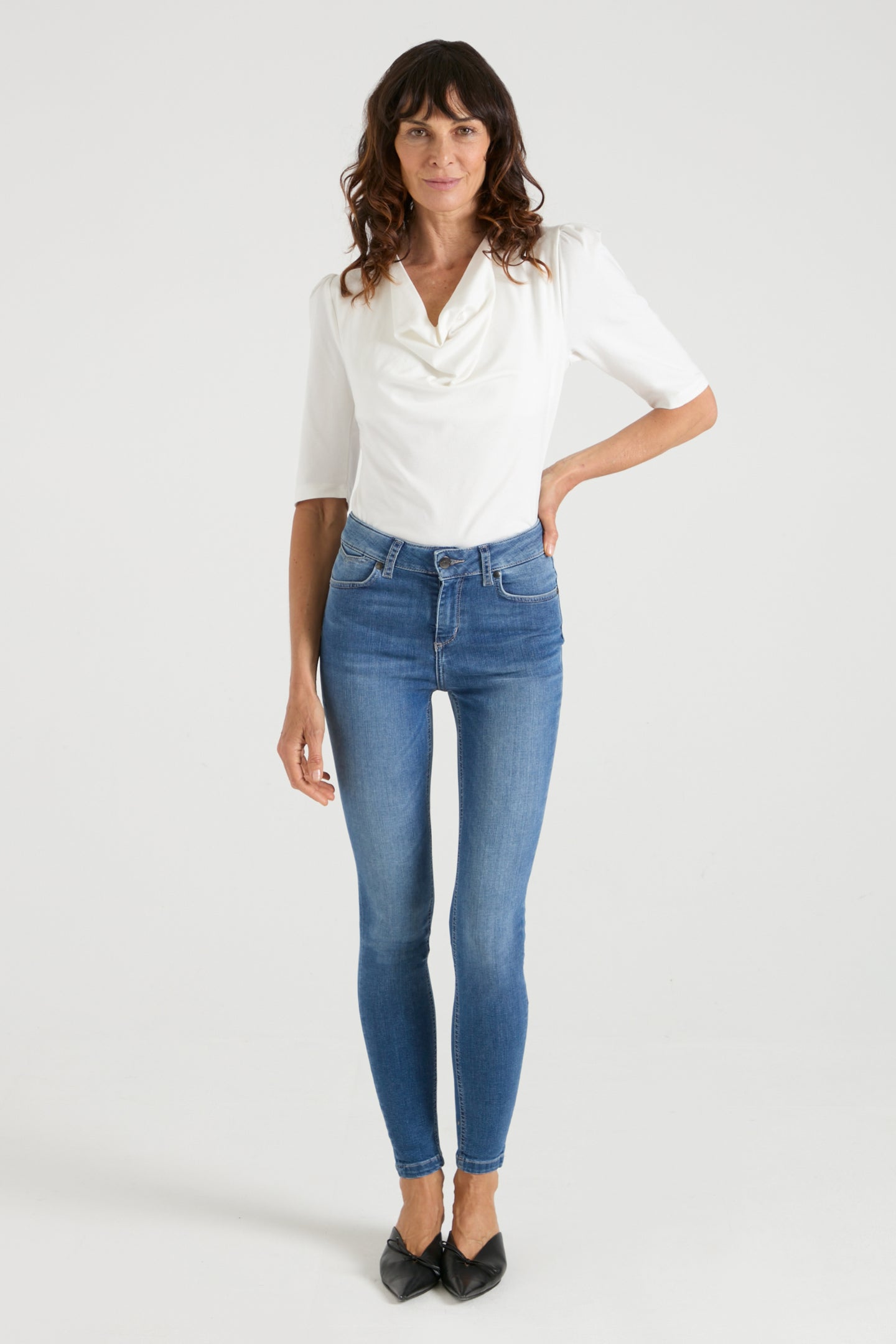 The Fiona Tee The Puff Sleeve Cowl Neck Tee | Milk [White]