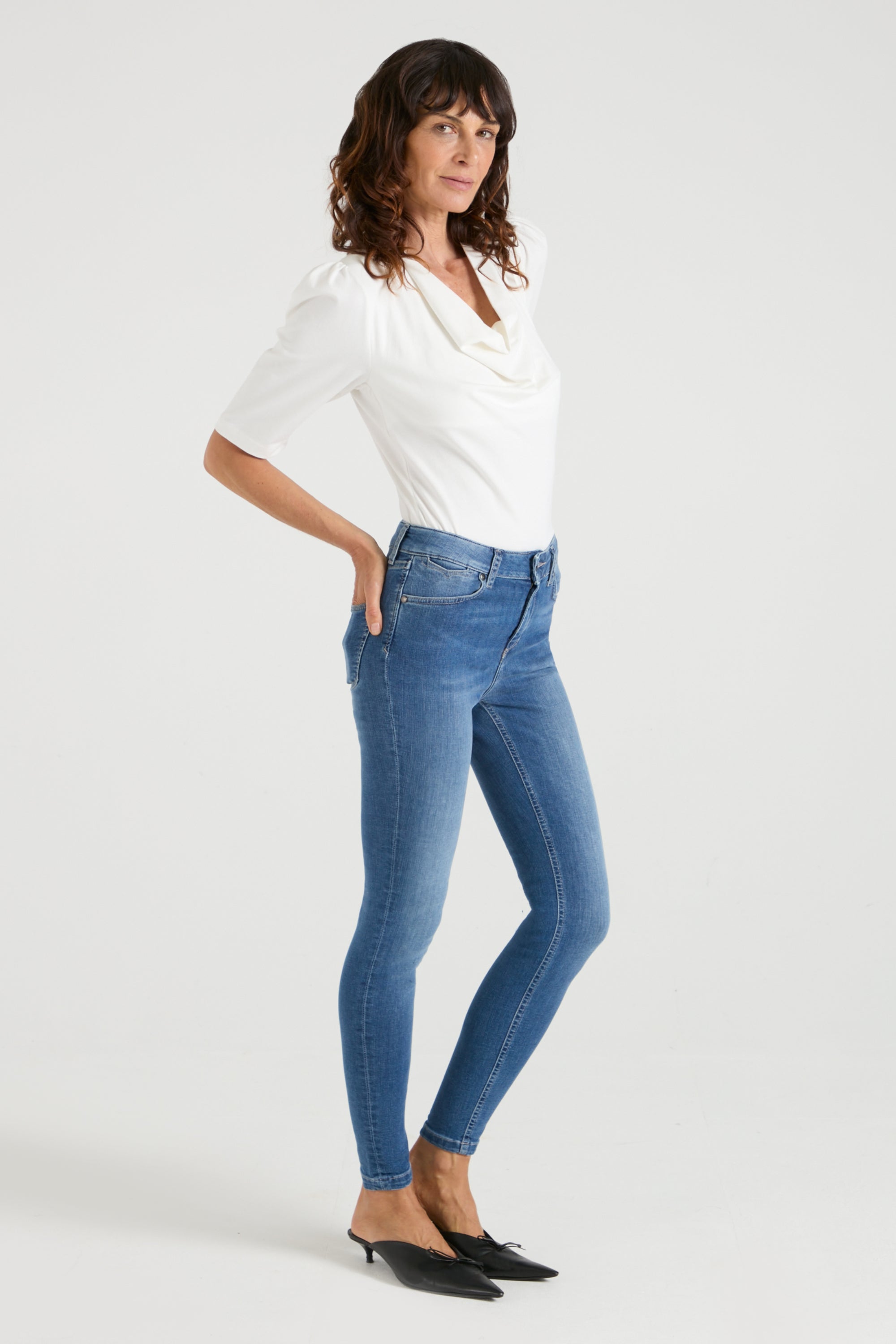 The Fiona Tee The Puff Sleeve Cowl Neck Tee | Milk [White]