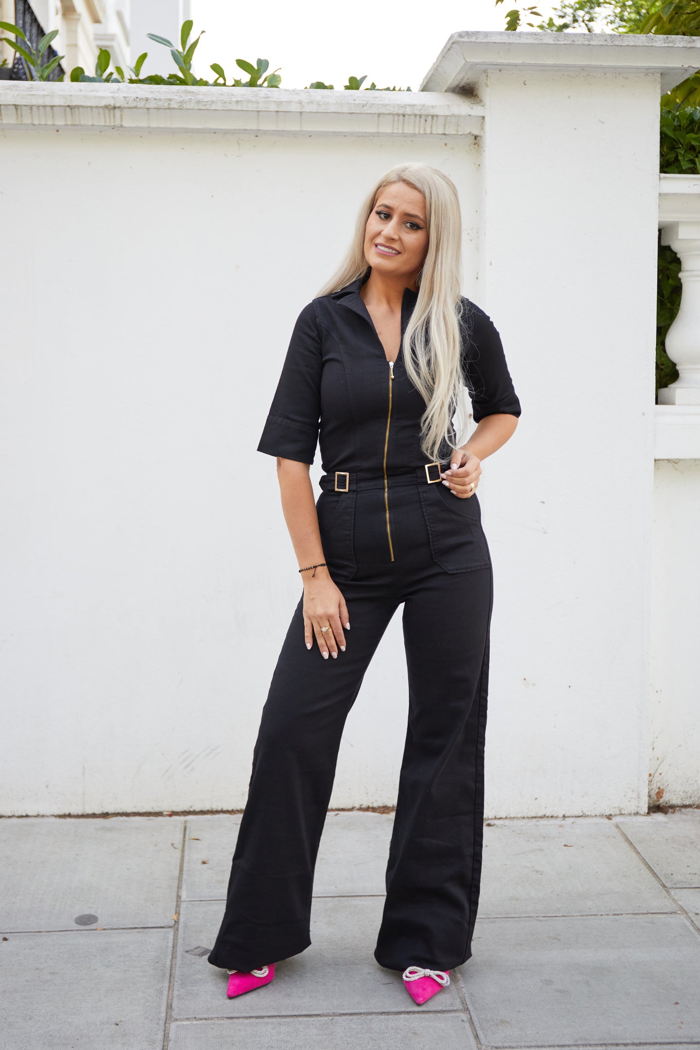 flared jumpsuit black denim flattering cassandra