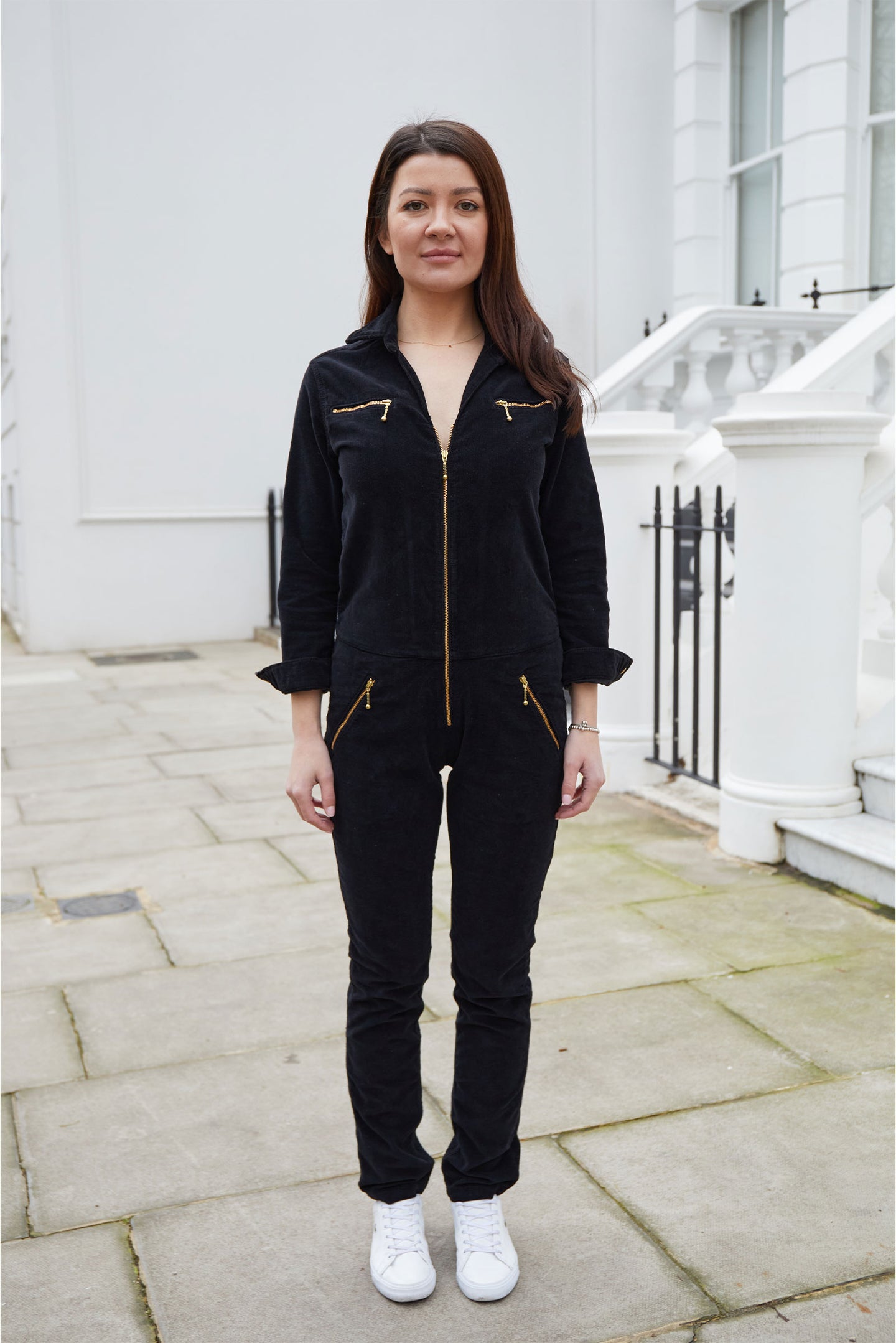flight suit black corduroy zip up jumpsuit dolly