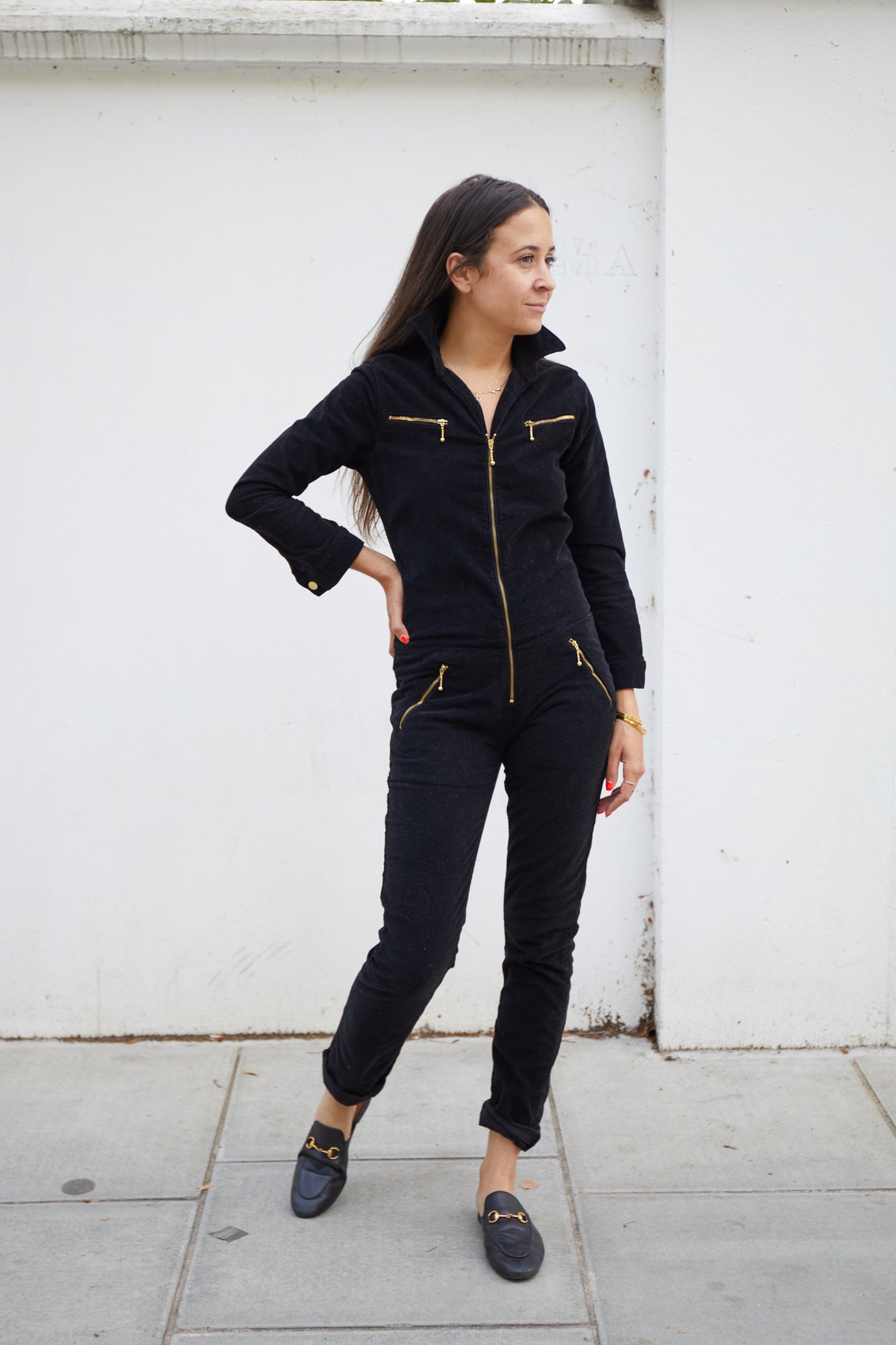 flight suit black corduroy zip up jumpsuit dolly