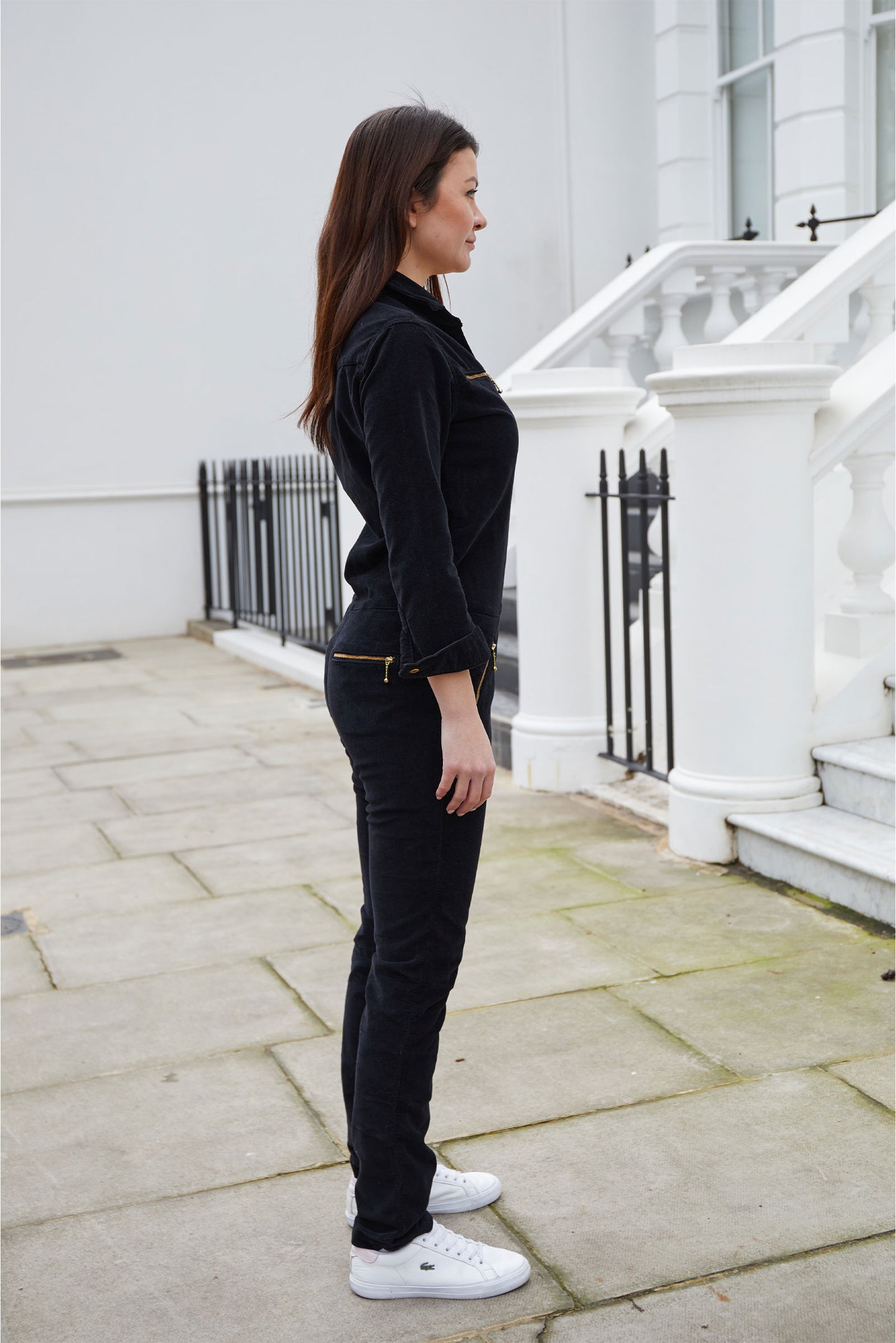flight suit black corduroy zip up jumpsuit dolly