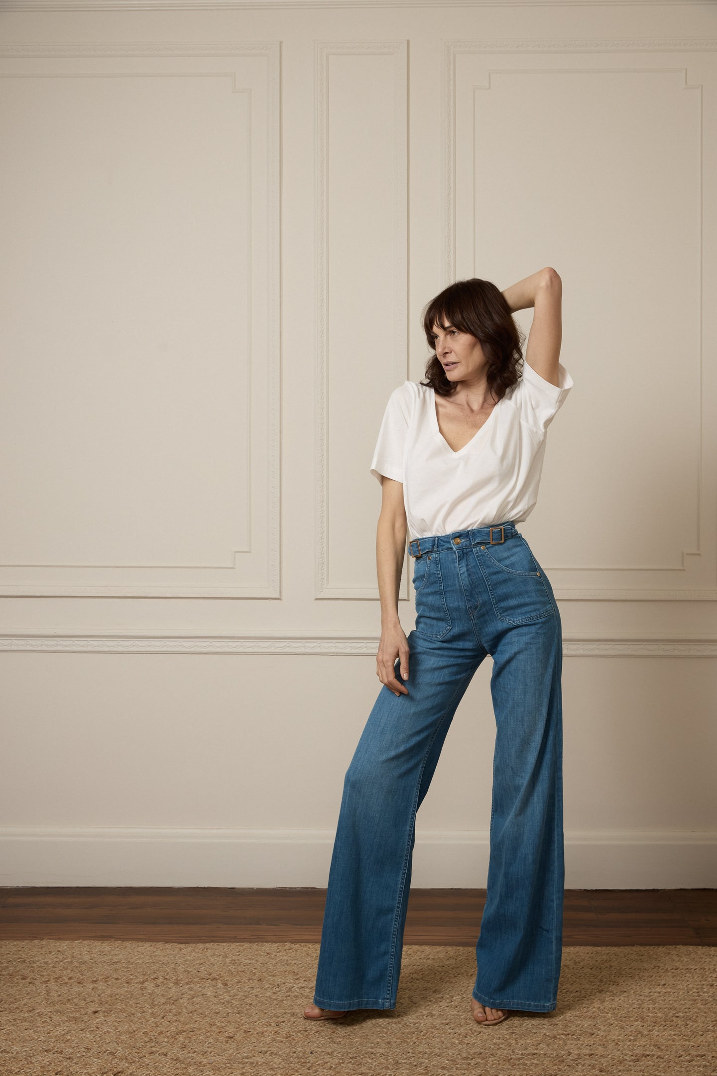 Minnie The High Top Full Length Wide Leg Flared Jeans | Lazy Afternoon [Classic Blue Denim]