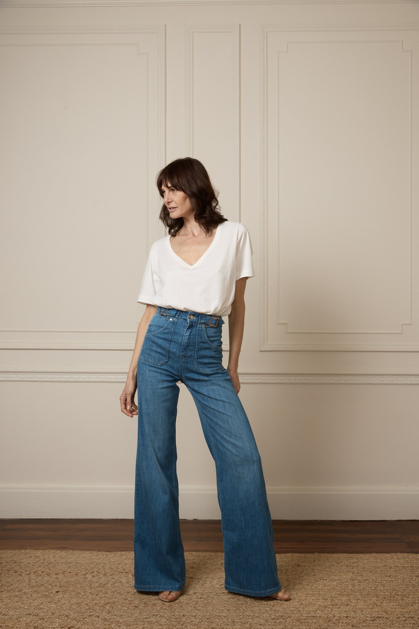 Minnie The Full Length Wide Leg Flared Jeans | Classic Blue Denim