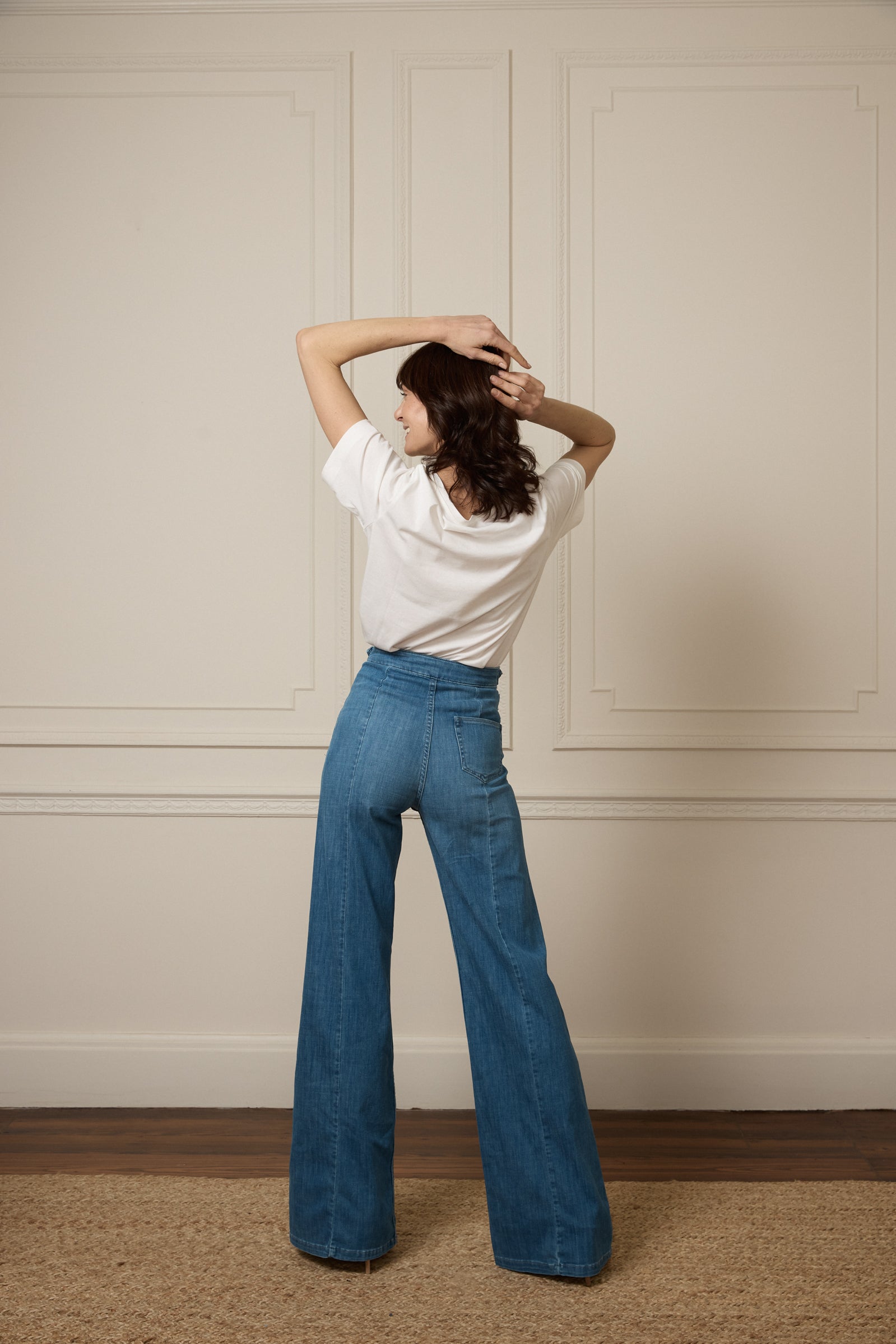 Minnie The High Top Full Length Wide Leg Flared Jeans | Lazy Afternoon [Classic Blue Denim]
