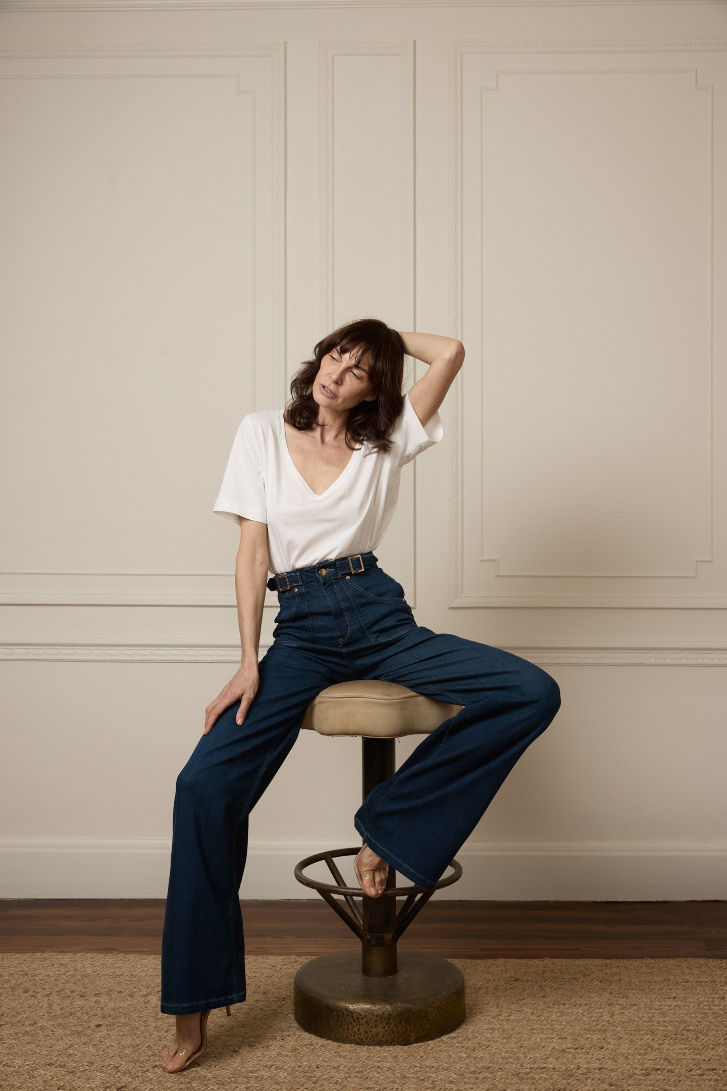 Minnie The High Top Full Length Wide Leg Flared Jeans | Working Girl [Dark Wash Denim]