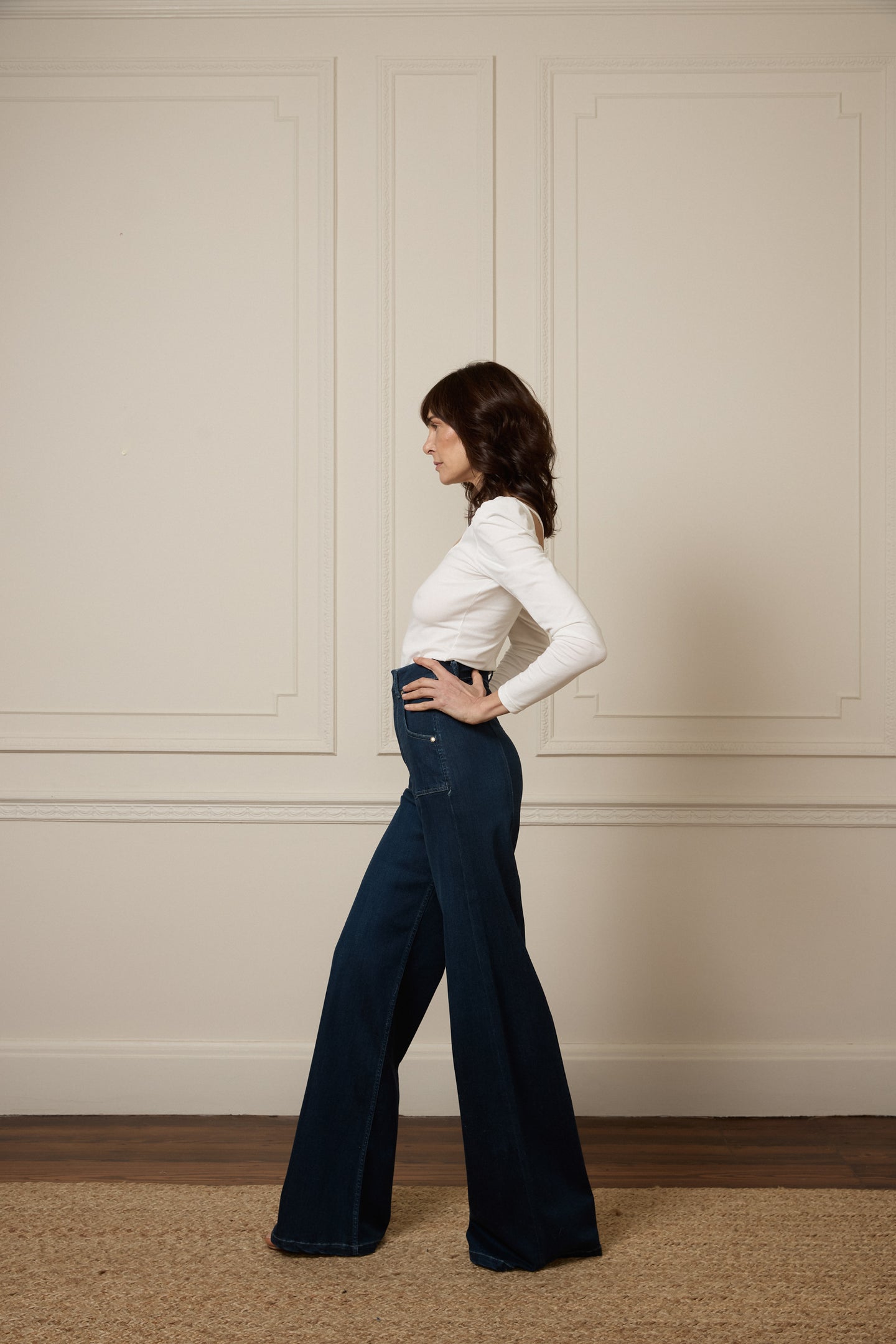 Minnie The High Top Full Length Wide Leg Flared Jeans | Working Girl [Dark Wash]