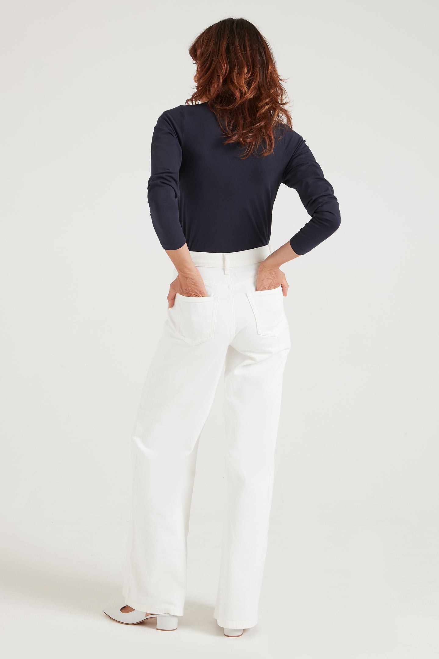 Joan The High Waisted Patch Pocket 70's Flare | Milk [White Denim]