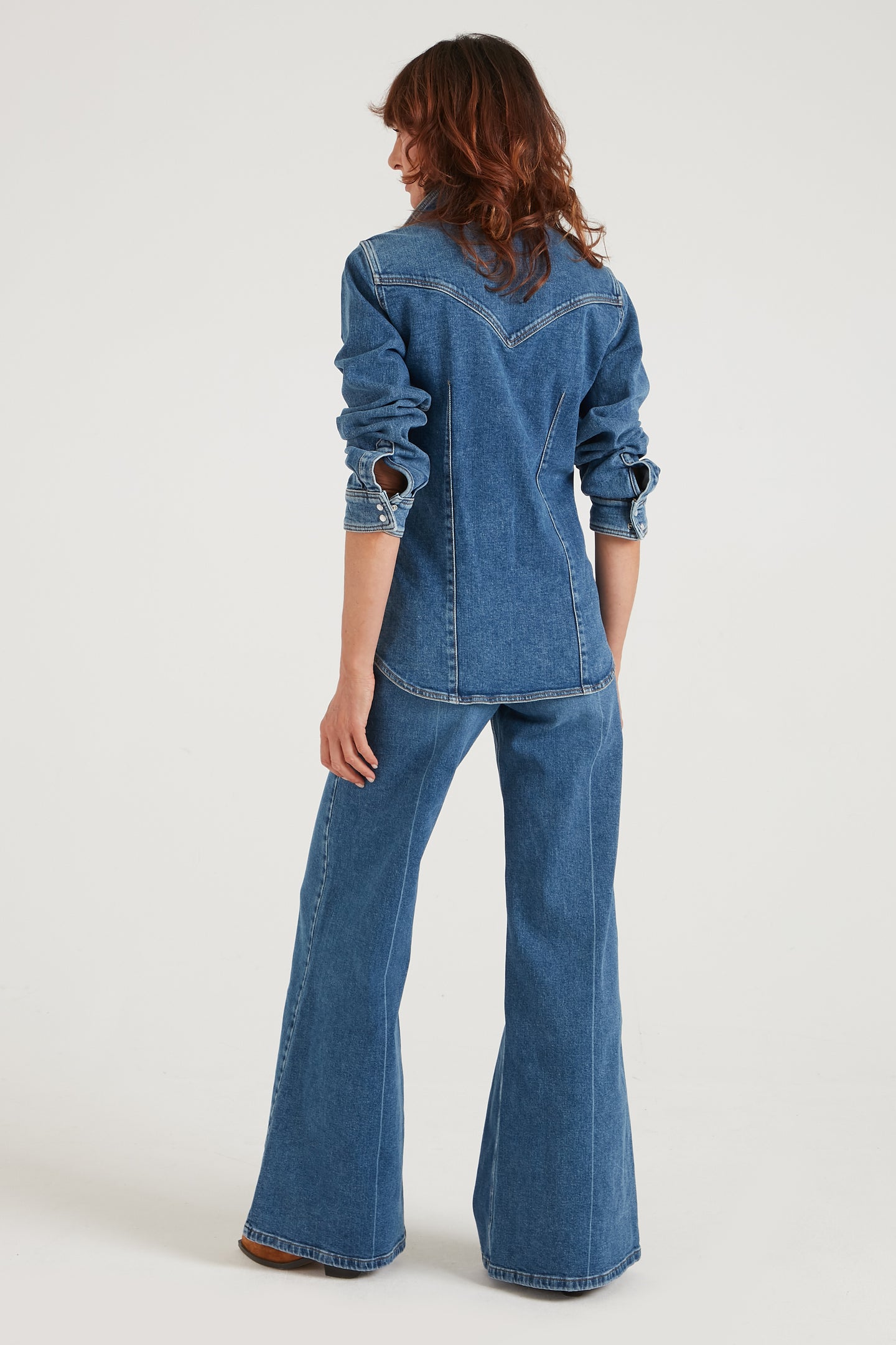 Joan The High Waisted Patch Pocket 70's Flare | My Side [Blue Denim]