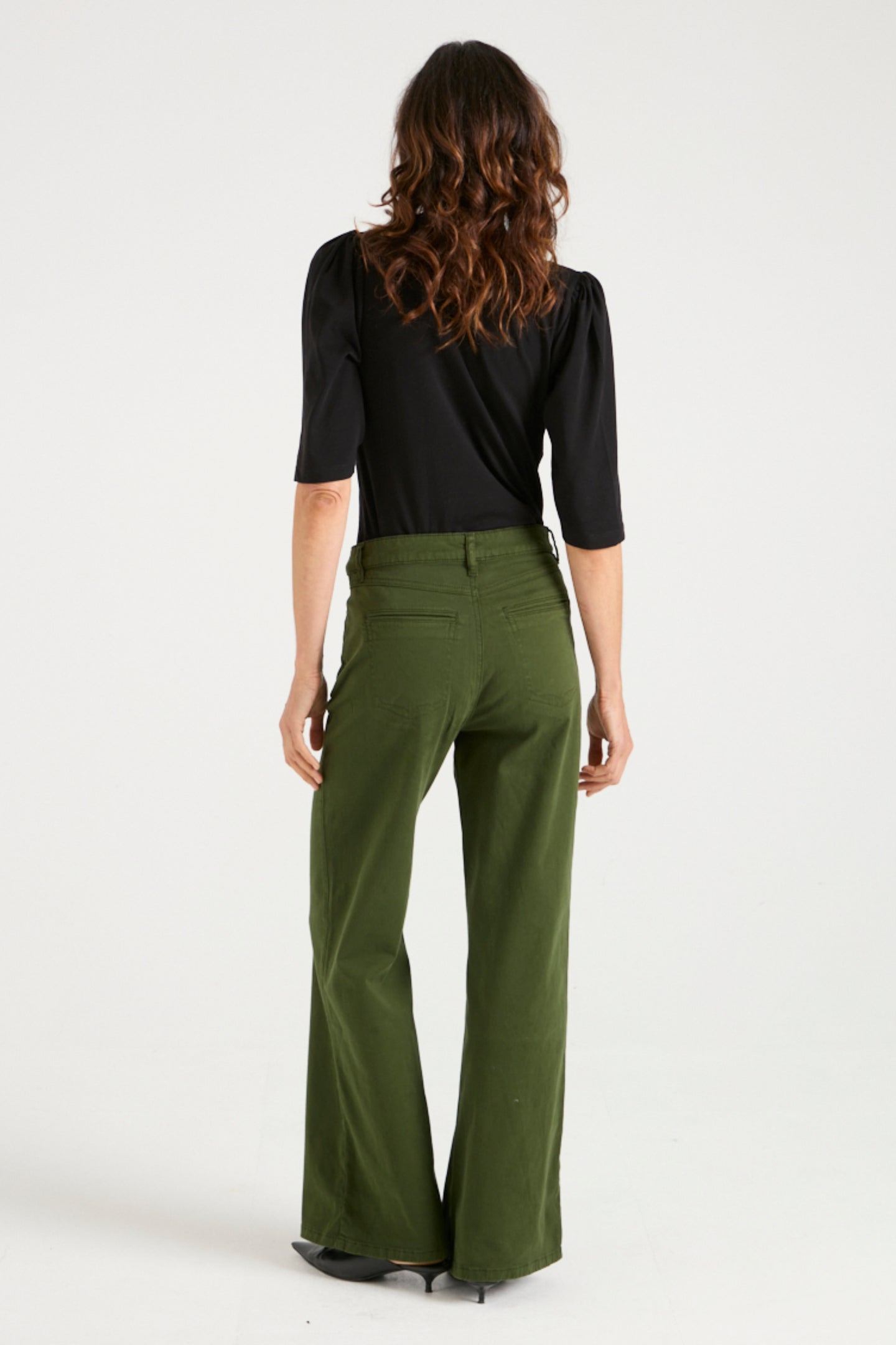 Kate The High Top Patch Pocket Relaxed Wide Leg | Deep Olive [Green Denim]