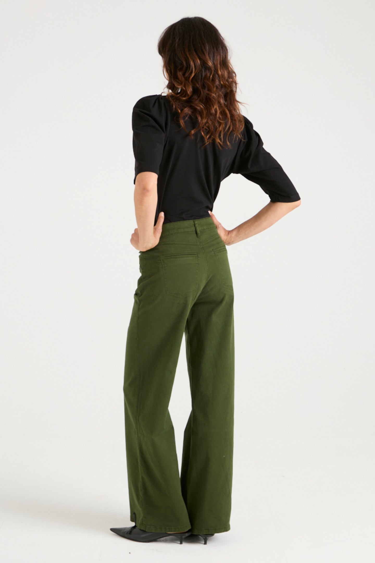 Kate The High Top Patch Pocket Relaxed Wide Leg | Deep Olive [Green Denim]