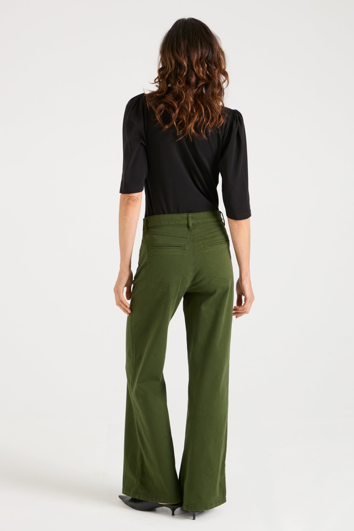 Kate The High Top Patch Pocket Relaxed Wide Leg | Deep Olive [Green Denim]