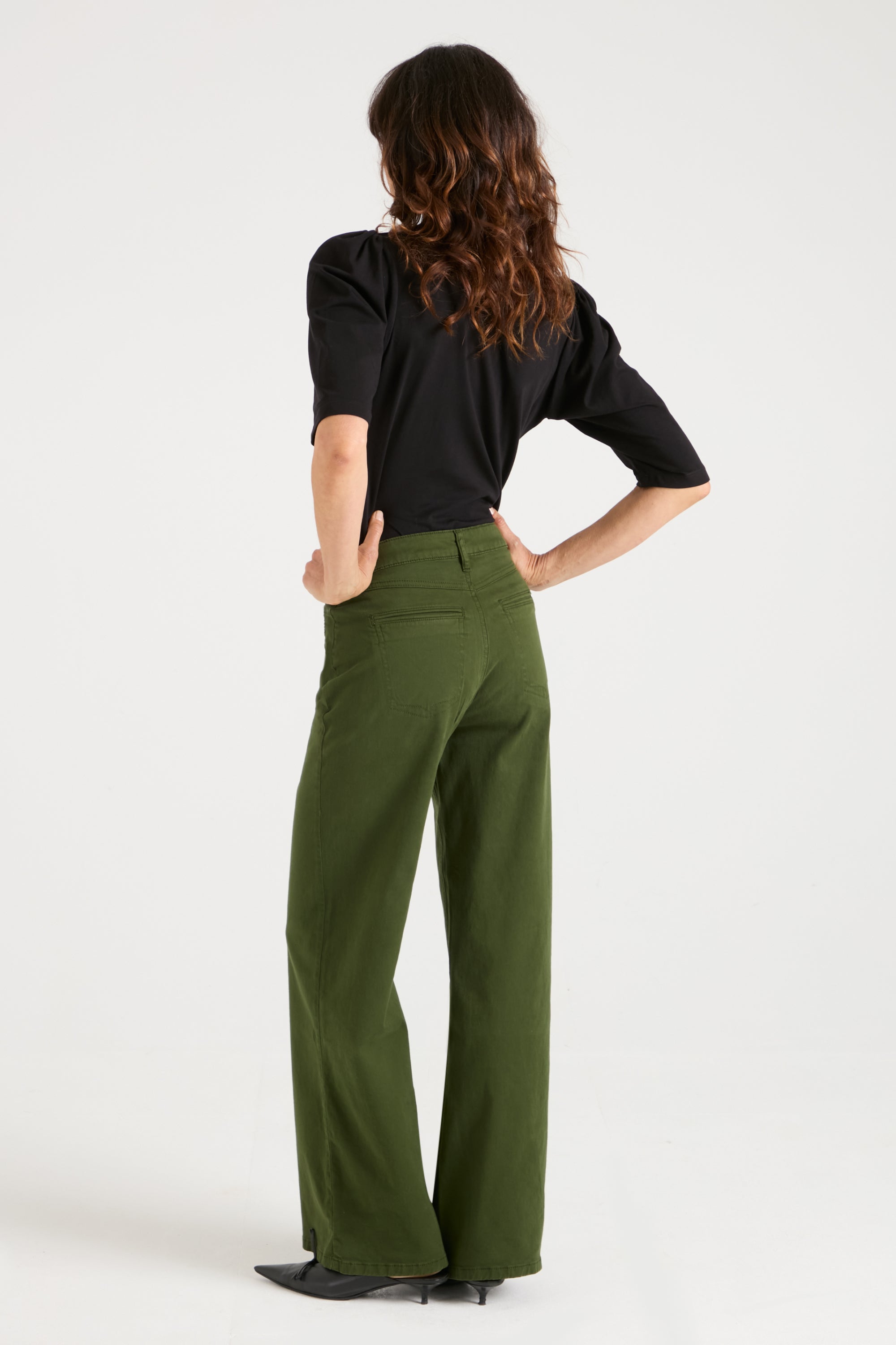 Kate The High Top Patch Pocket Relaxed Wide Leg | Deep Olive [Green Denim]