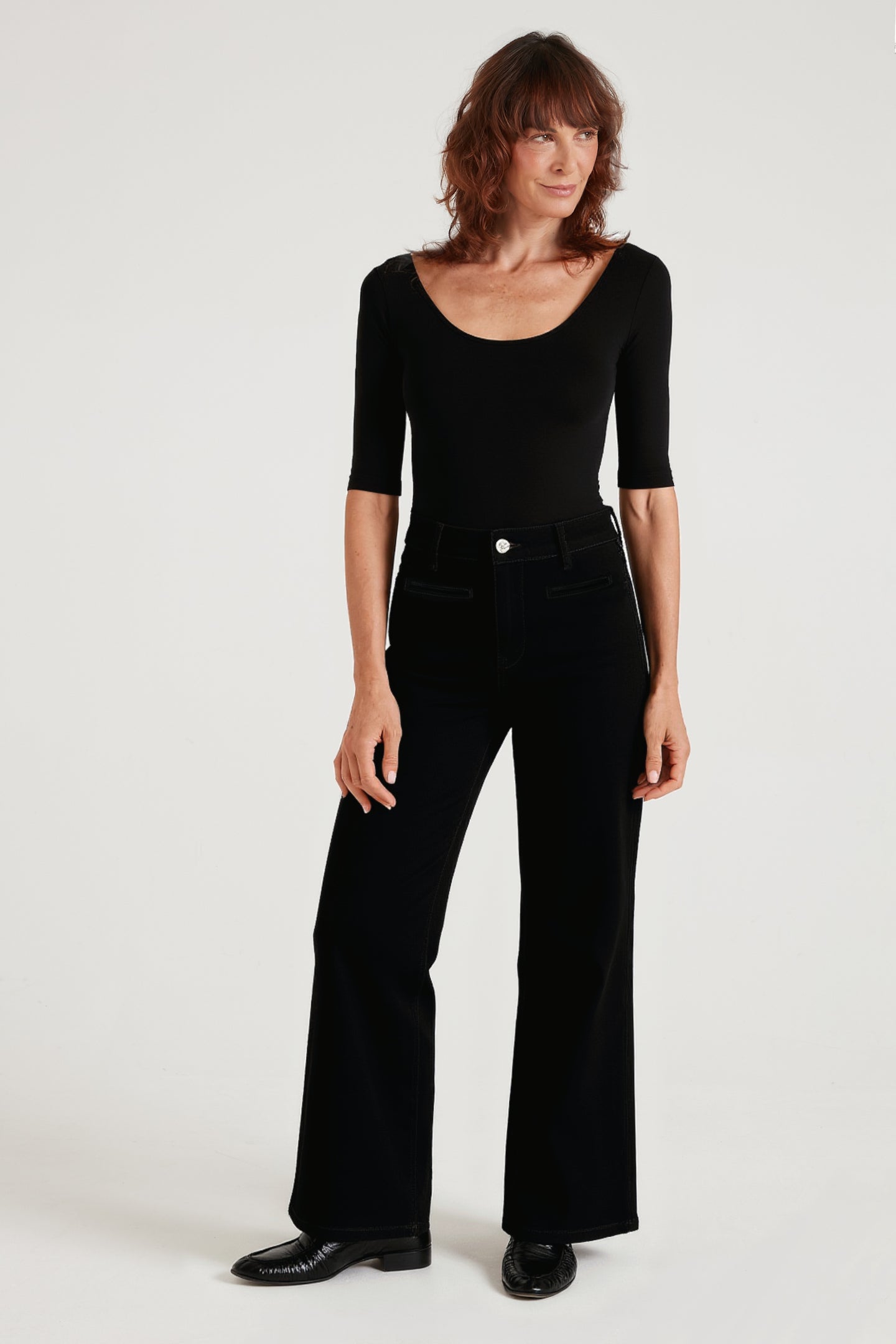 Kate The High Top Patch Pocket Relaxed Wide Leg | Blackest [Black Denim]