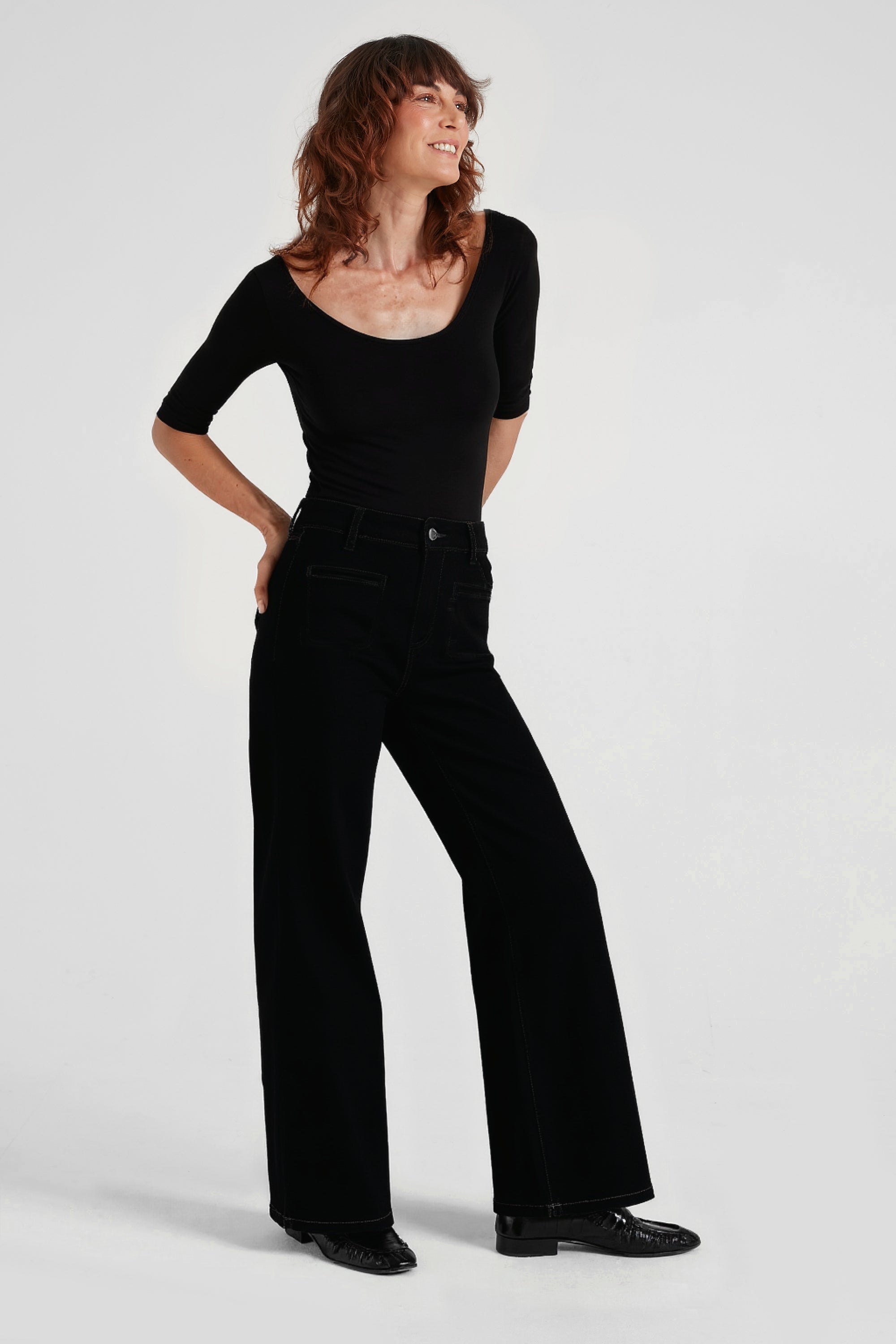 Kate The High Top Patch Pocket Relaxed Wide Leg | Blackest [Black Denim]