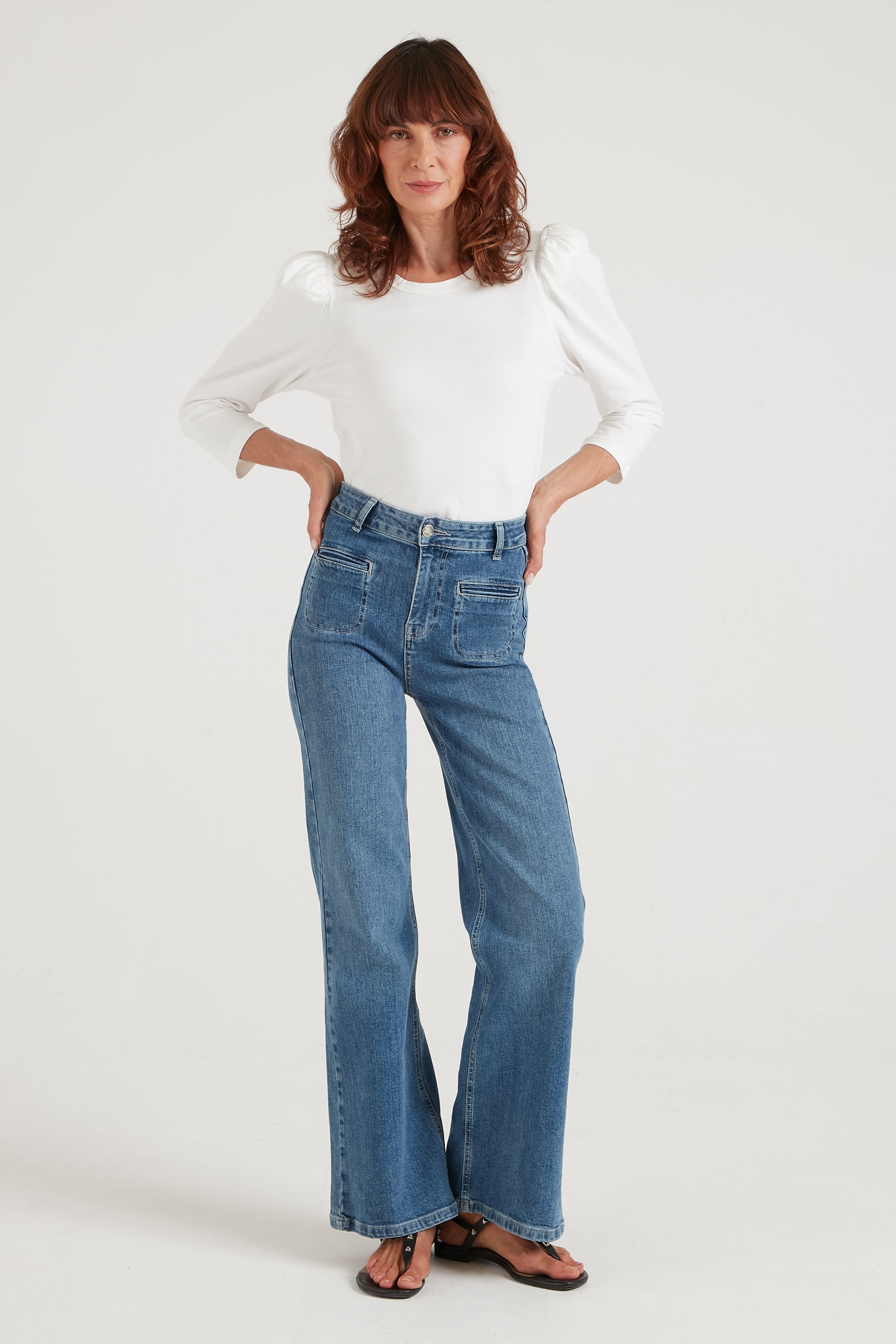 Kate The High Top Patch Pocket Relaxed Wide Leg | Call Me Crazy [Mid Wash Denim]