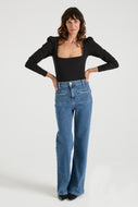 Kate The High Top Patch Pocket Relaxed Wide Leg | Call Me Crazy [Mid Wash Denim]
