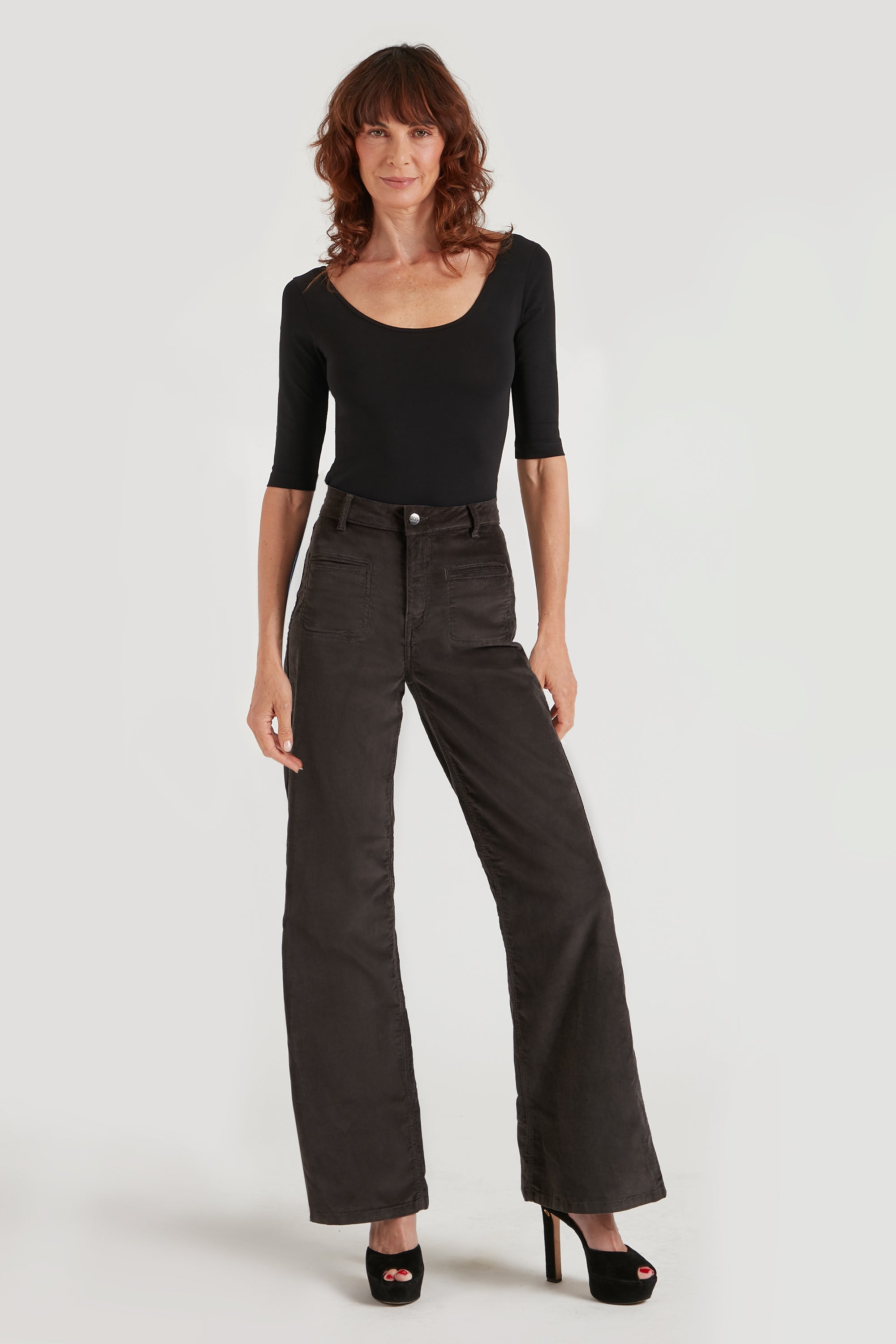 Kate The High Top Patch Pocket Relaxed Wide Leg | Gunmetal [Grey Denim]