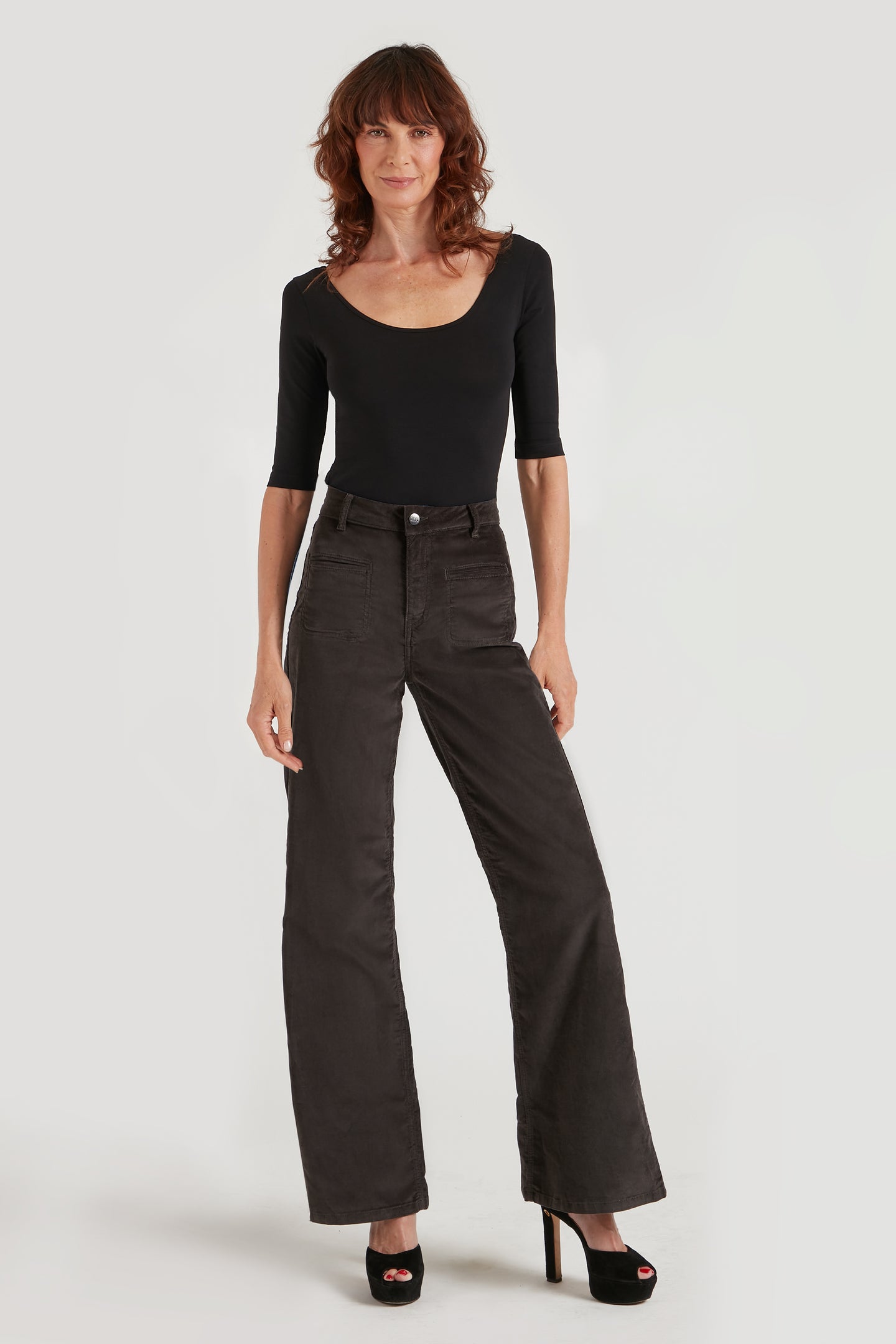 Kate The High Top Patch Pocket Relaxed Wide Leg | Gunmetal [Grey Denim]