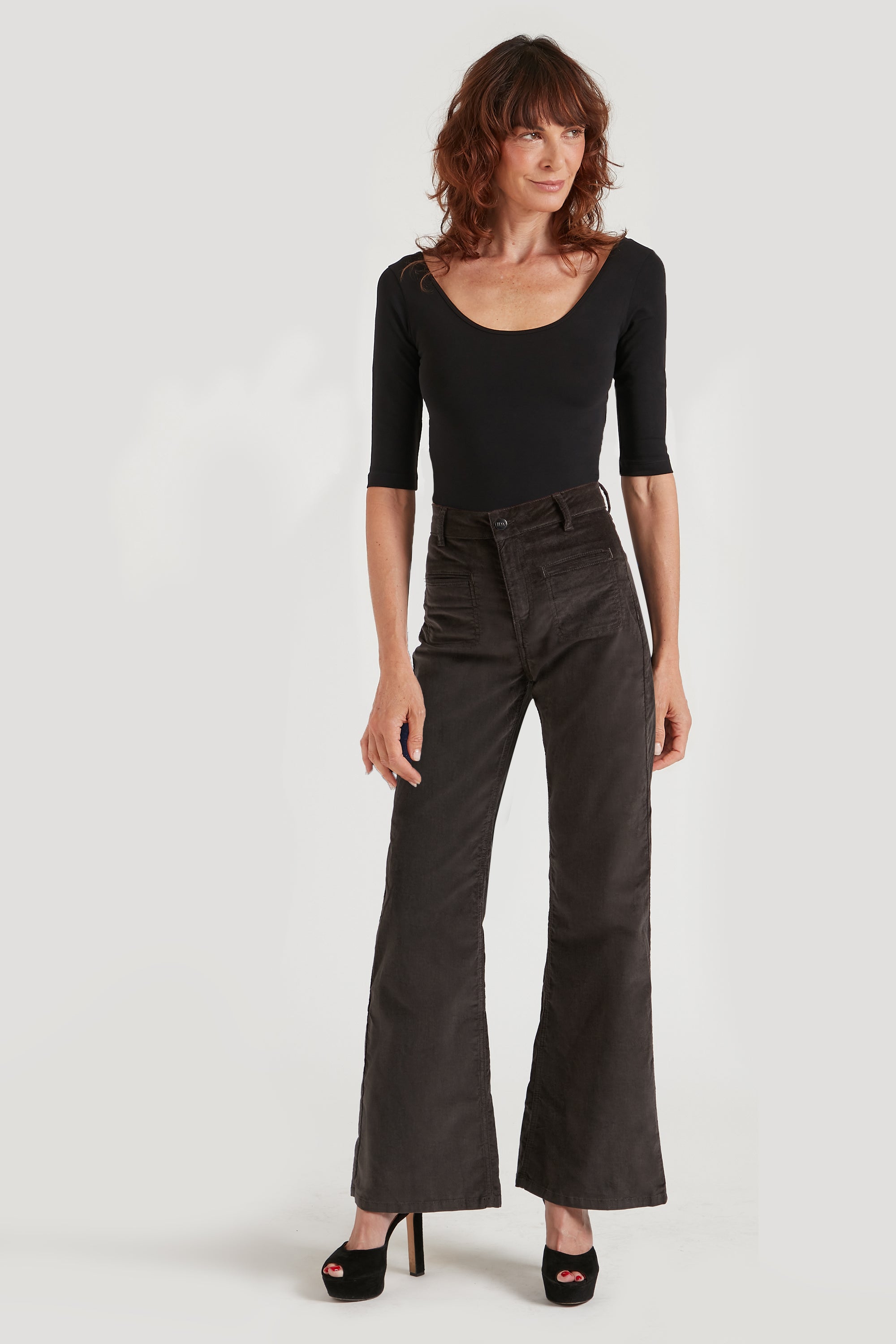 Kate The High Top Patch Pocket Relaxed Wide Leg | Gunmetal [Grey Denim]