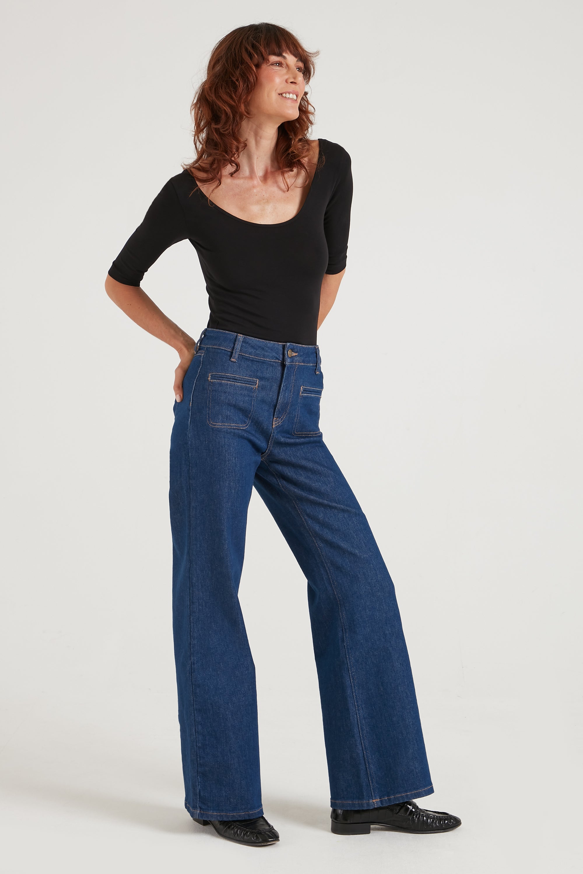 Kate The High Top Patch Pocket Relaxed Wide Leg | Smarter Than You [Blue Denim]