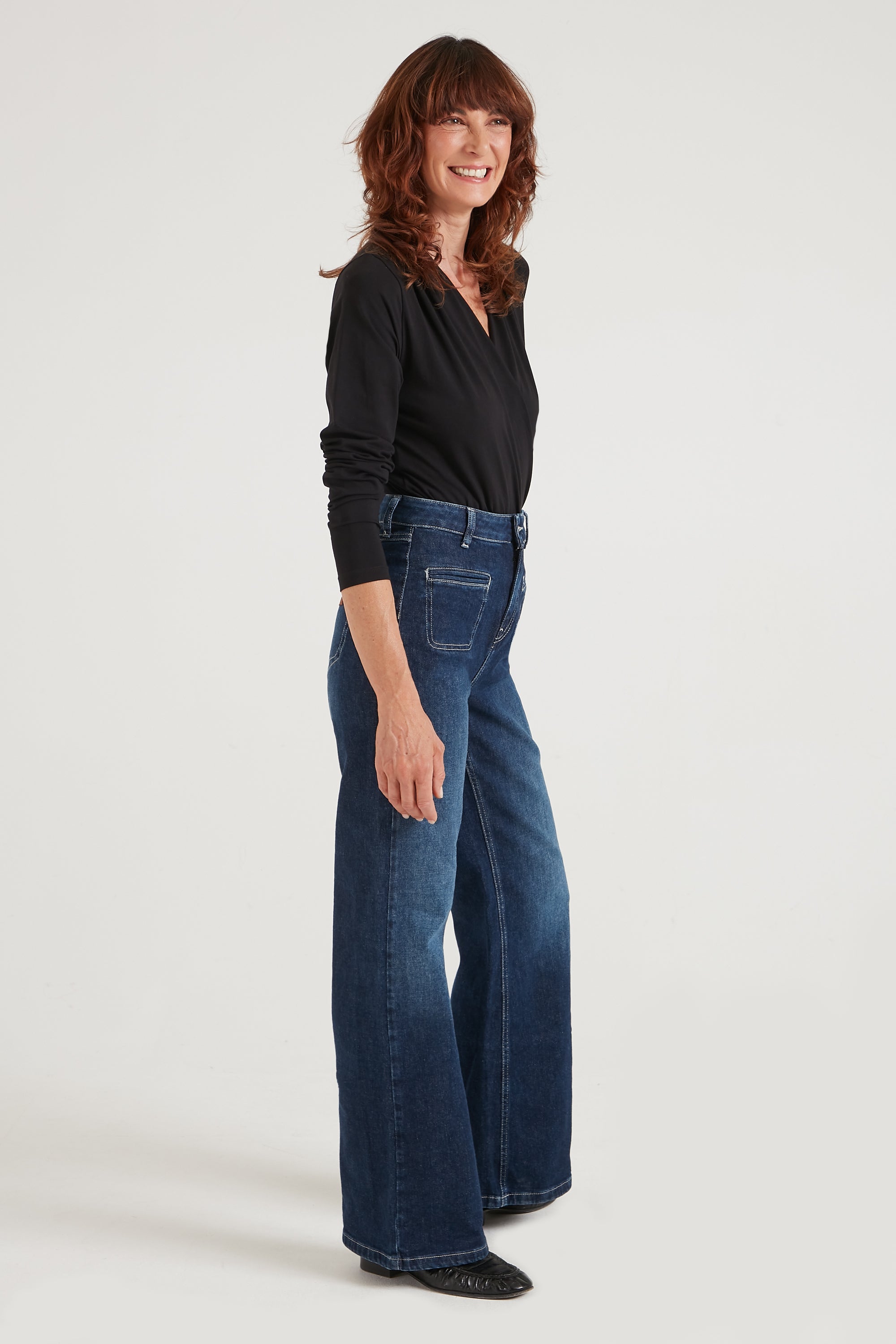 Kate The High Top Patch Pocket Relaxed Wide Leg | When Night Fell [Dark Blue Denim]