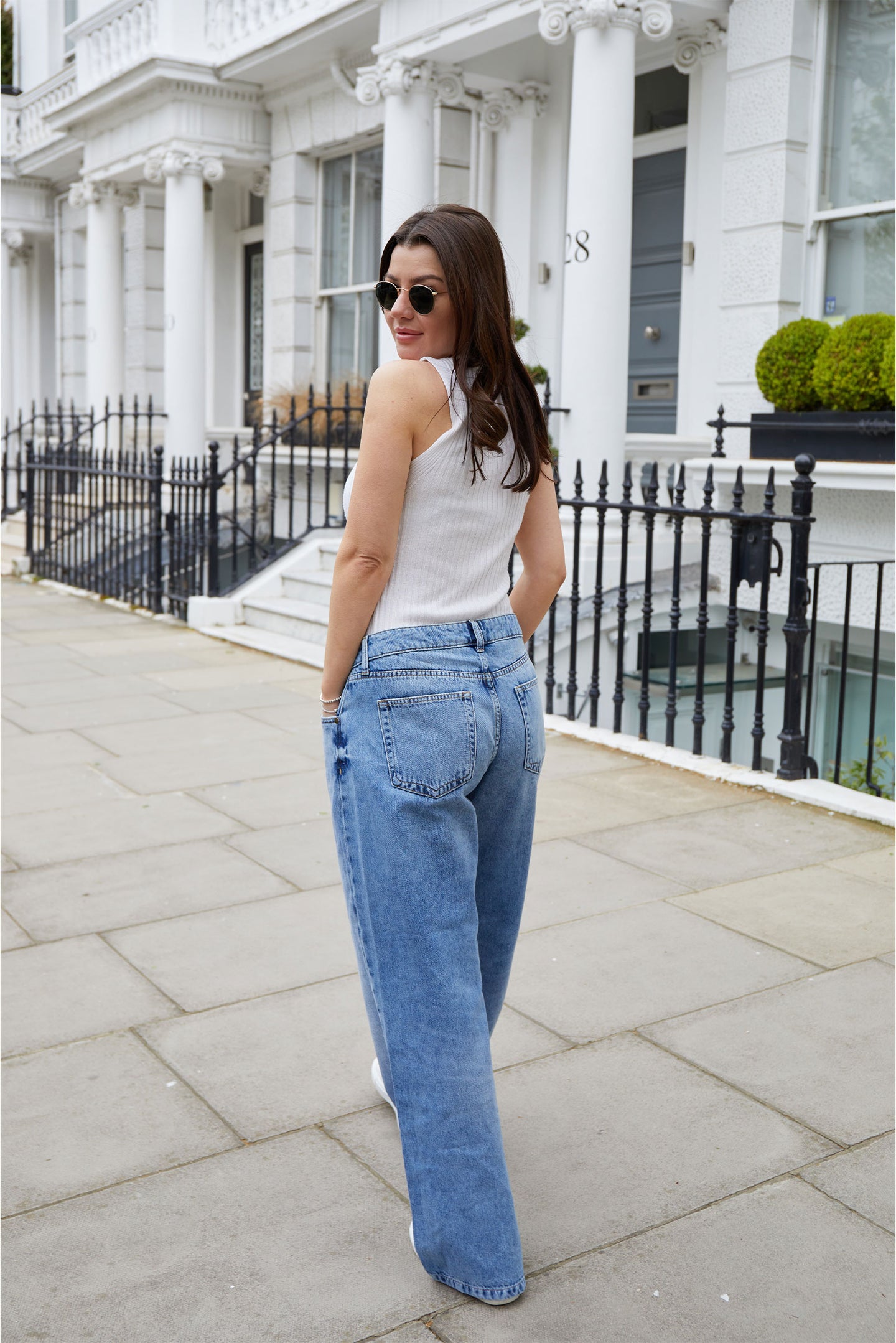 boyfriend womens skater wide leg jeans light wash longer length prudence