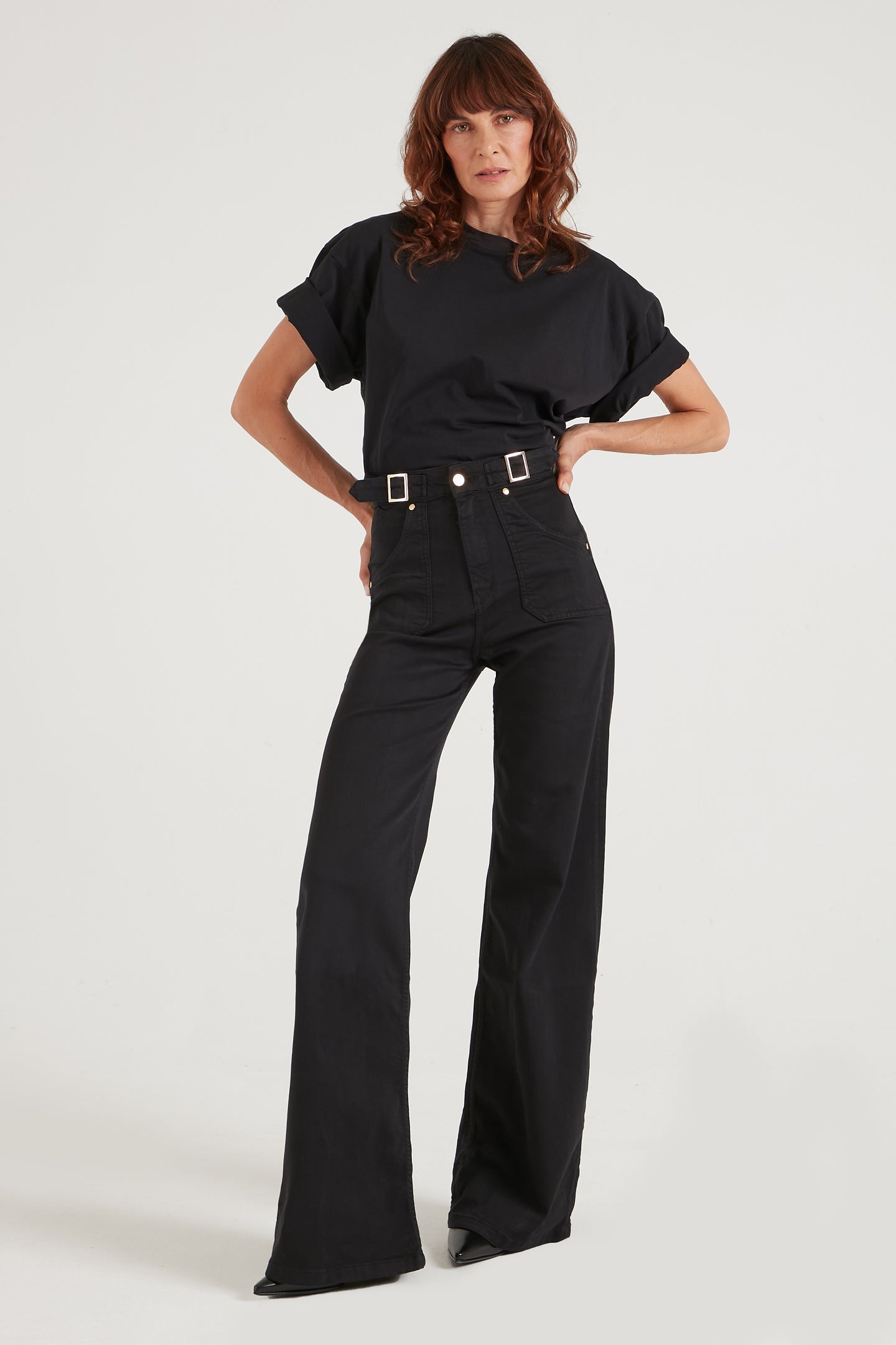 Minnie The High Top Full Length Wide Leg Flared Jeans | Blackest [Black Denim]