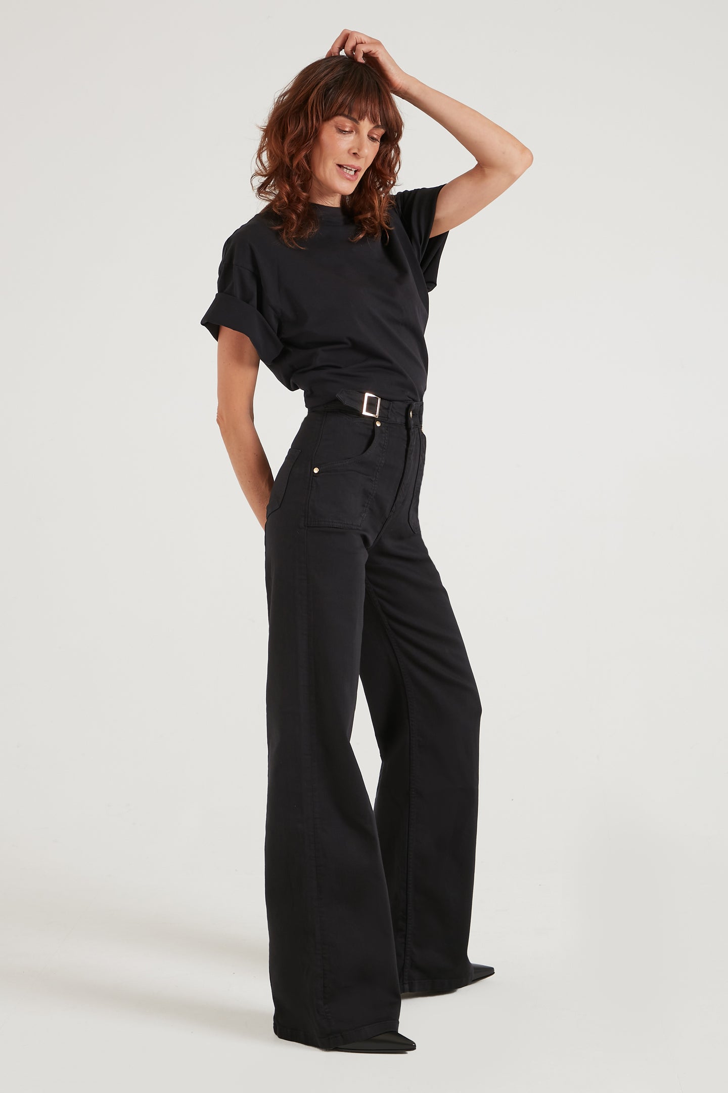 Minnie The High Top Full Length Wide Leg Flared Jeans | Blackest [Black Denim]