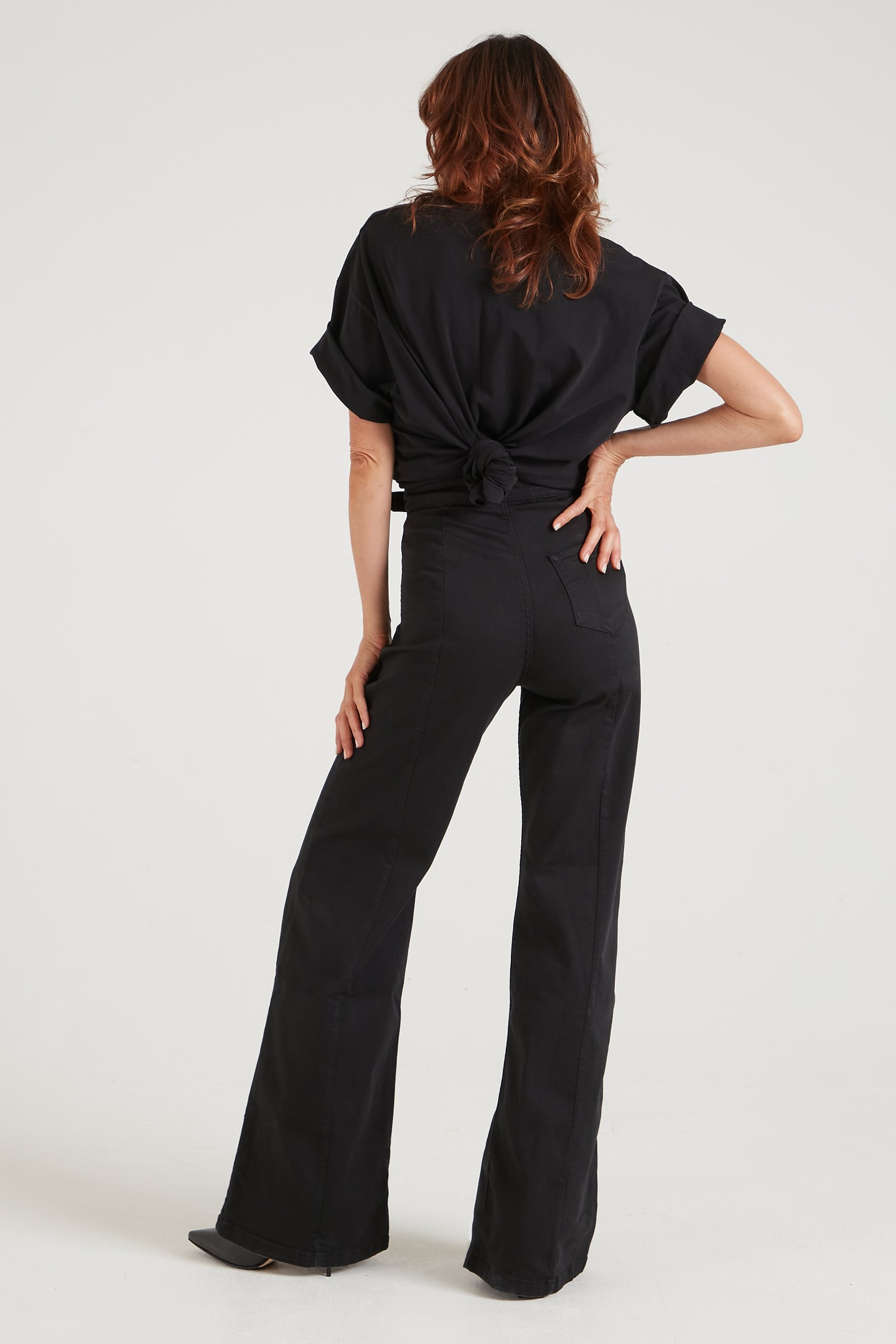 Minnie The High Top Full Length Wide Leg Flared Jeans | Blackest [Black Denim]