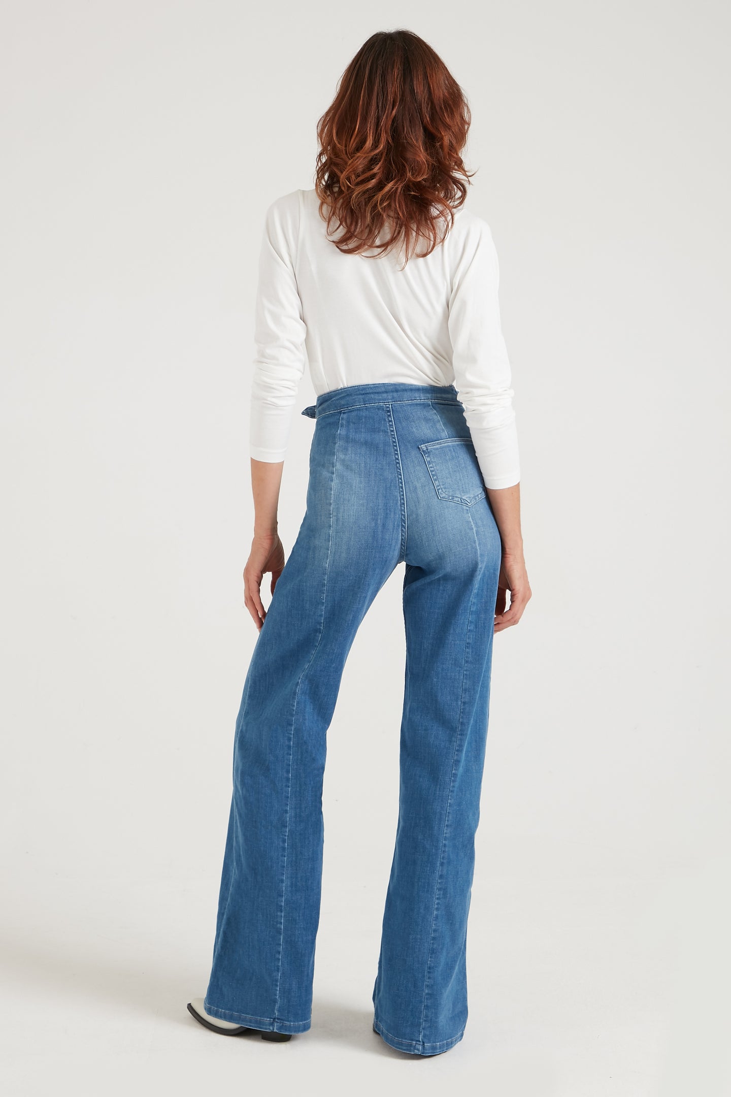 Minnie The High Top Full Length Wide Leg Flared Jeans | Lazy Afternoon [Classic Blue Denim]