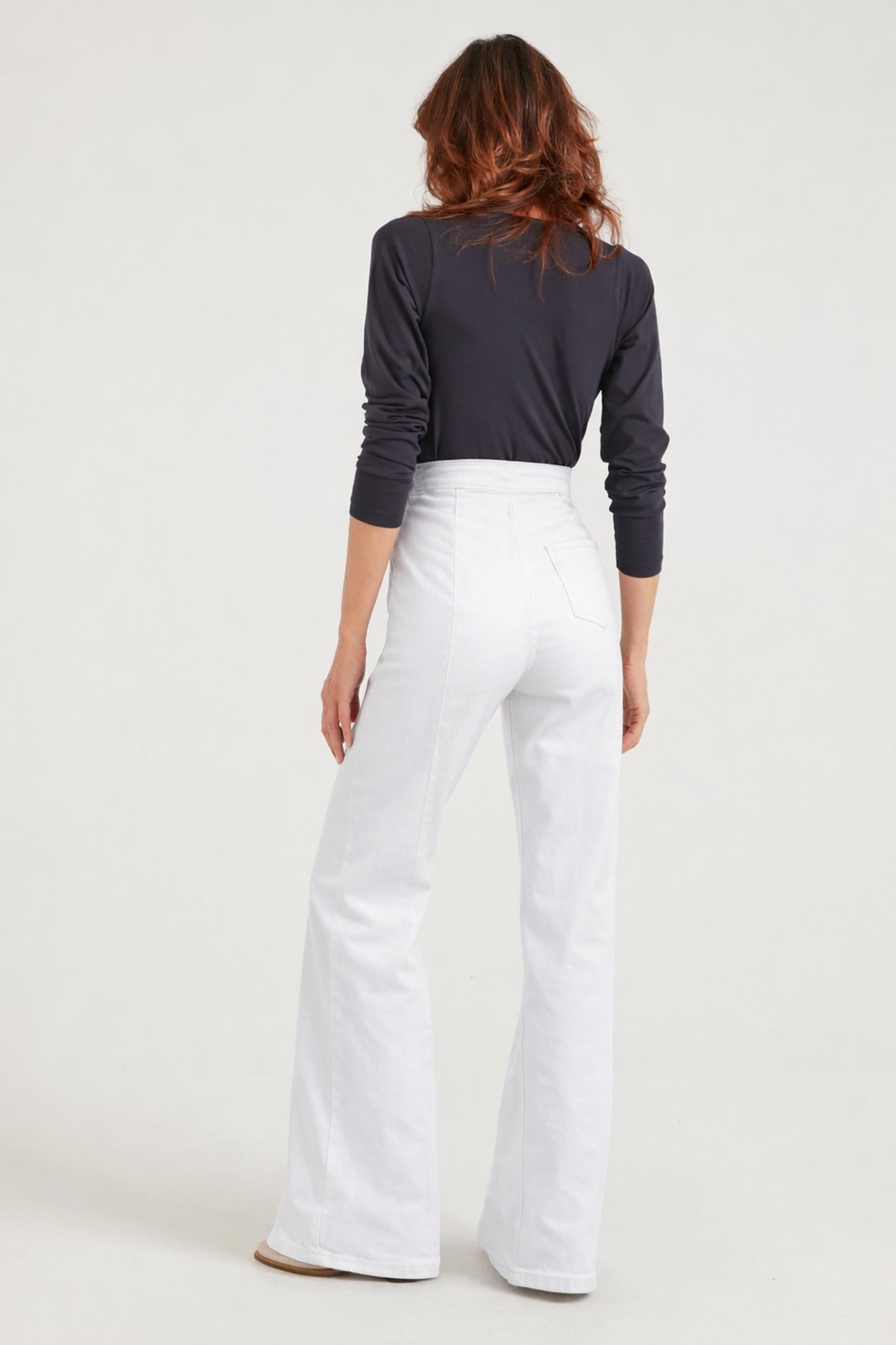 Minnie The High Top Full Length Wide Leg Flared Jeans | Milk [White Denim]